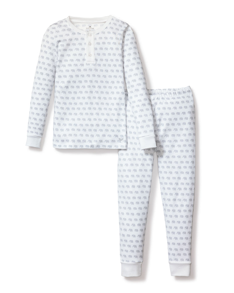 Kid's Pima Snug Fit Pajama Set in Grey Elephants