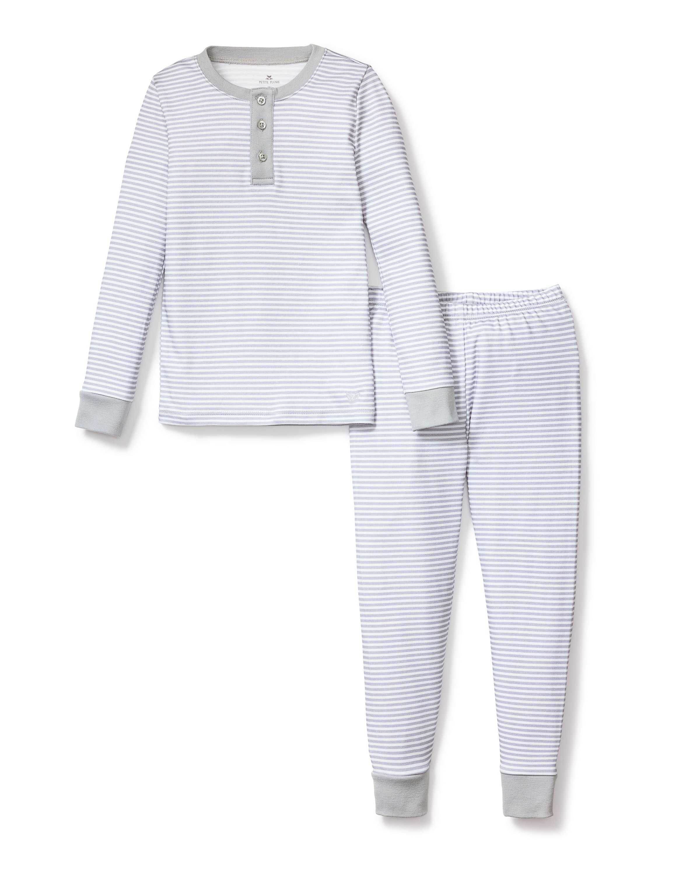 Kid's Pima Snug Fit Pajama Set in Grey Stripes