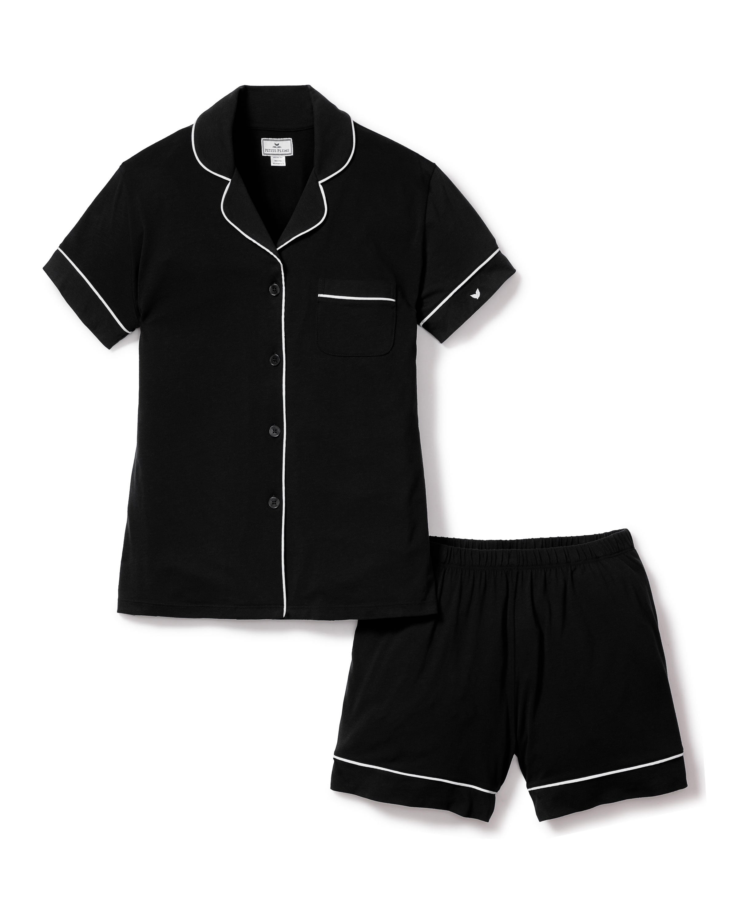Luxe Pima Black Short Sleeve Short Set | Petite Plume