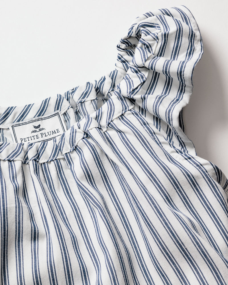 Girl's Twill Isabelle Nightgown in Navy French Ticking