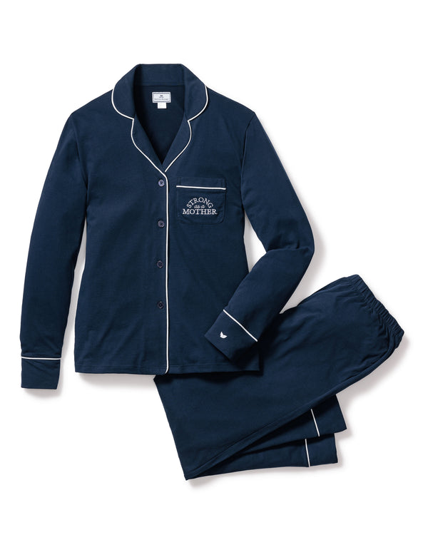 Women's Navy Pima Pajama Set with Strong as a Mother