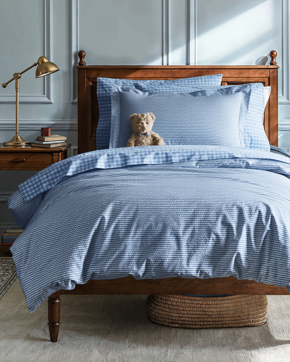 Luxe Premium Cotton Light Blue Gingham Bed Sheets