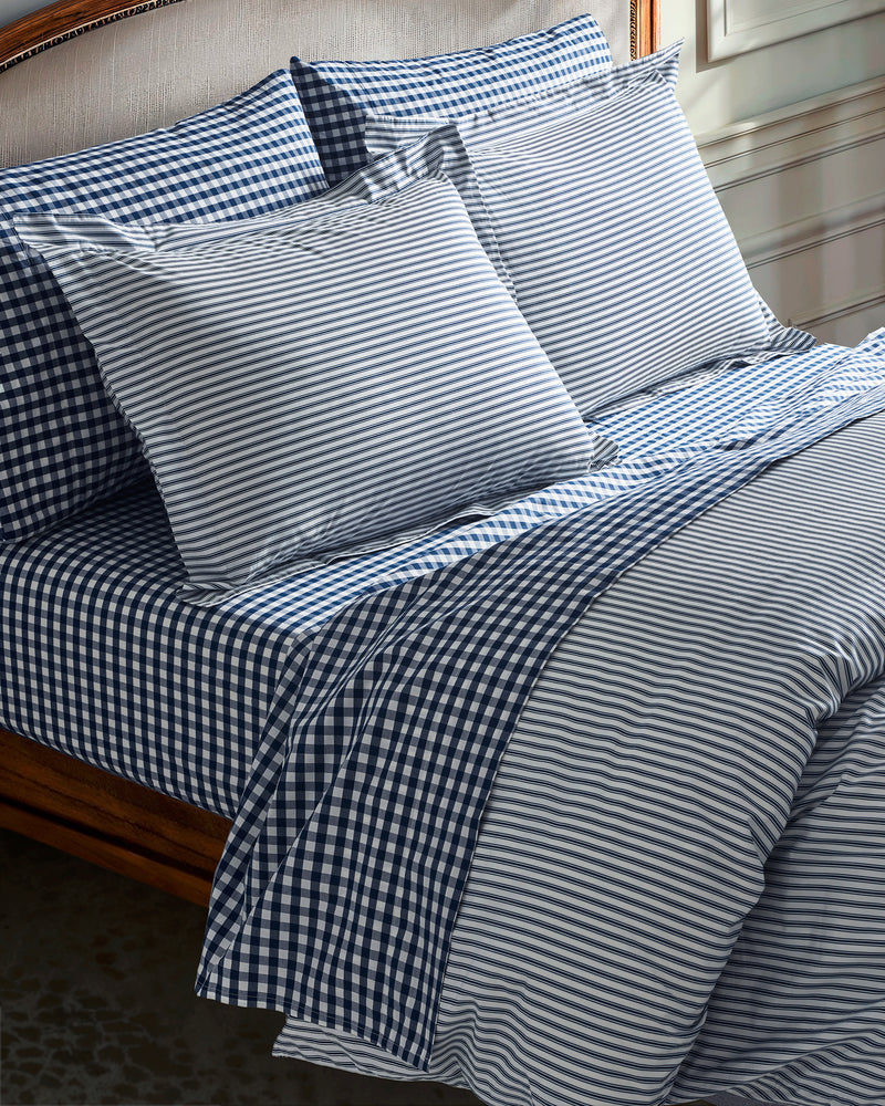 Luxe Premium Cotton Navy Gingham Bed Sheets