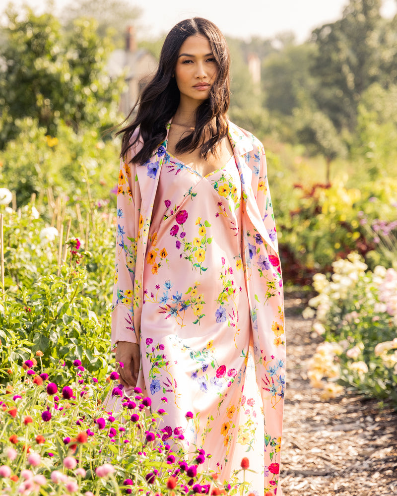 Women's Silk Cosette Nightgown in Blush Brilliant Botanical