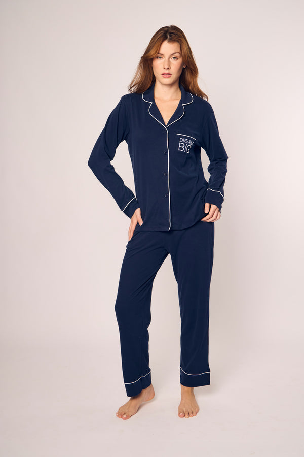 Women's Navy Pima Pajama Set with Dream Big