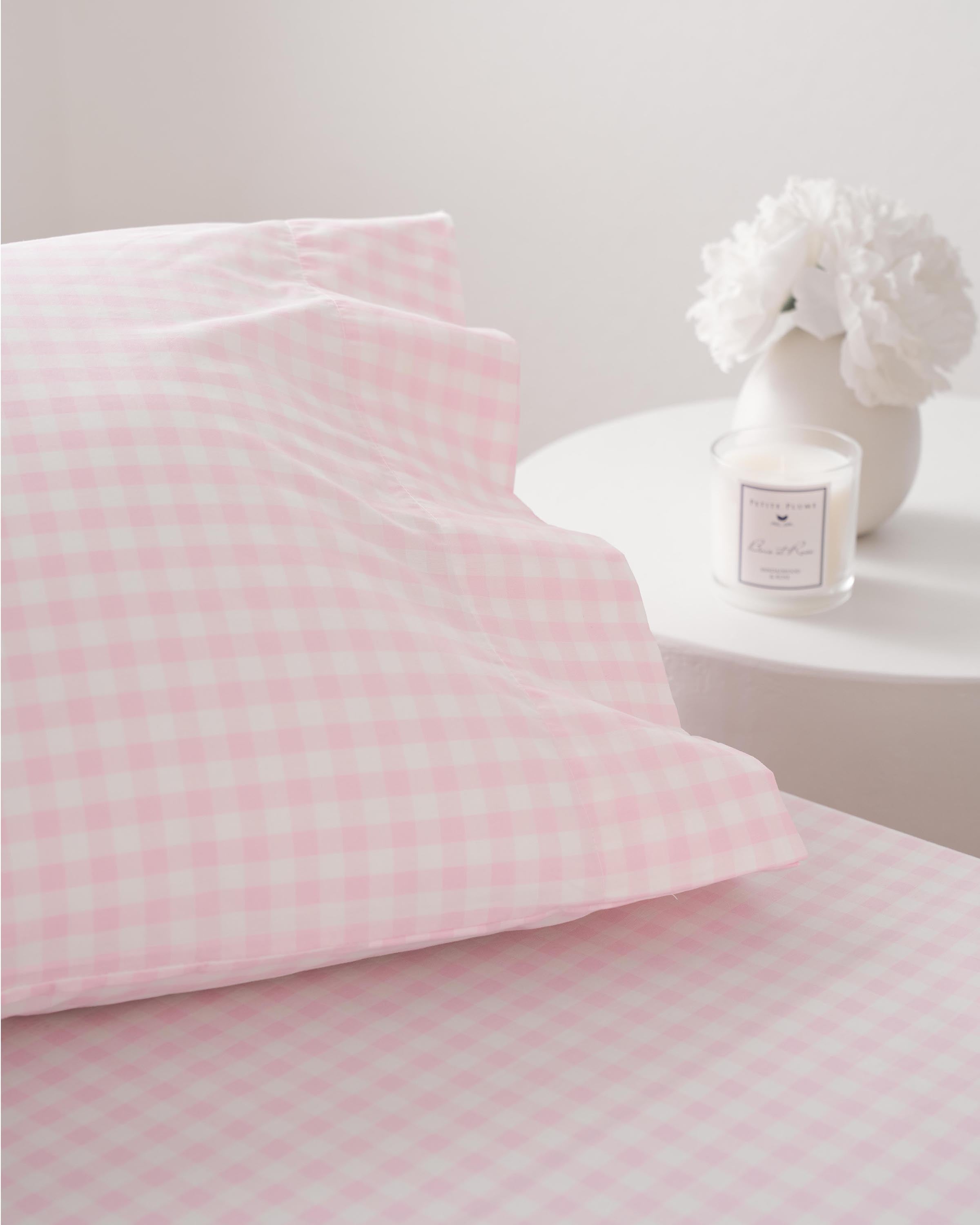 Luxe Premium Percale Duvet Set in Light Blue Gingham in Pink Gingham#Color_Pink Gingham