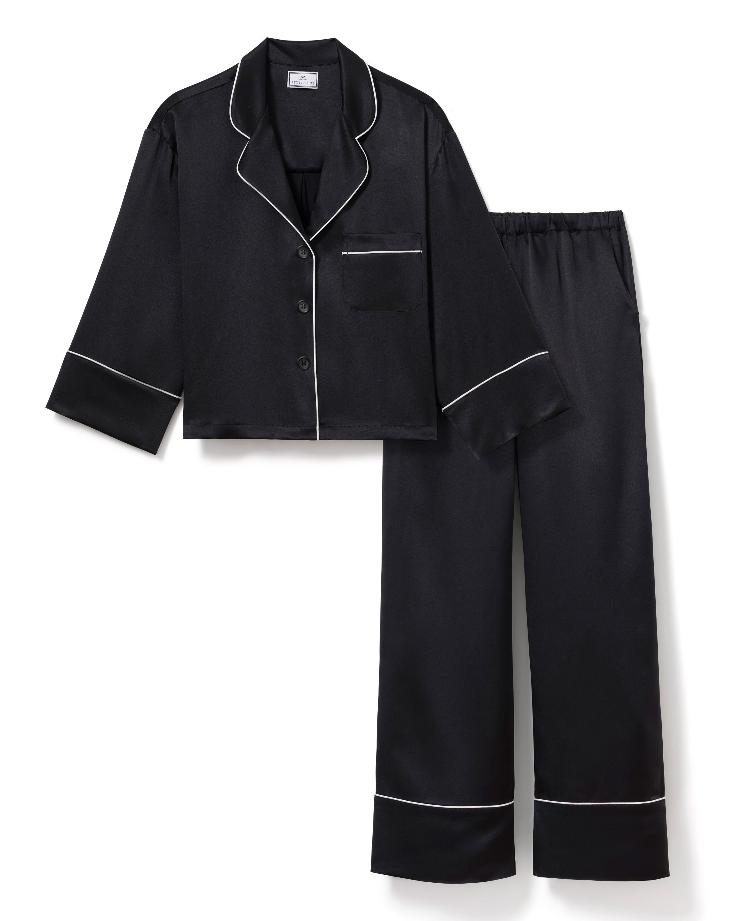 The Celine Silk Pajama Set in Black