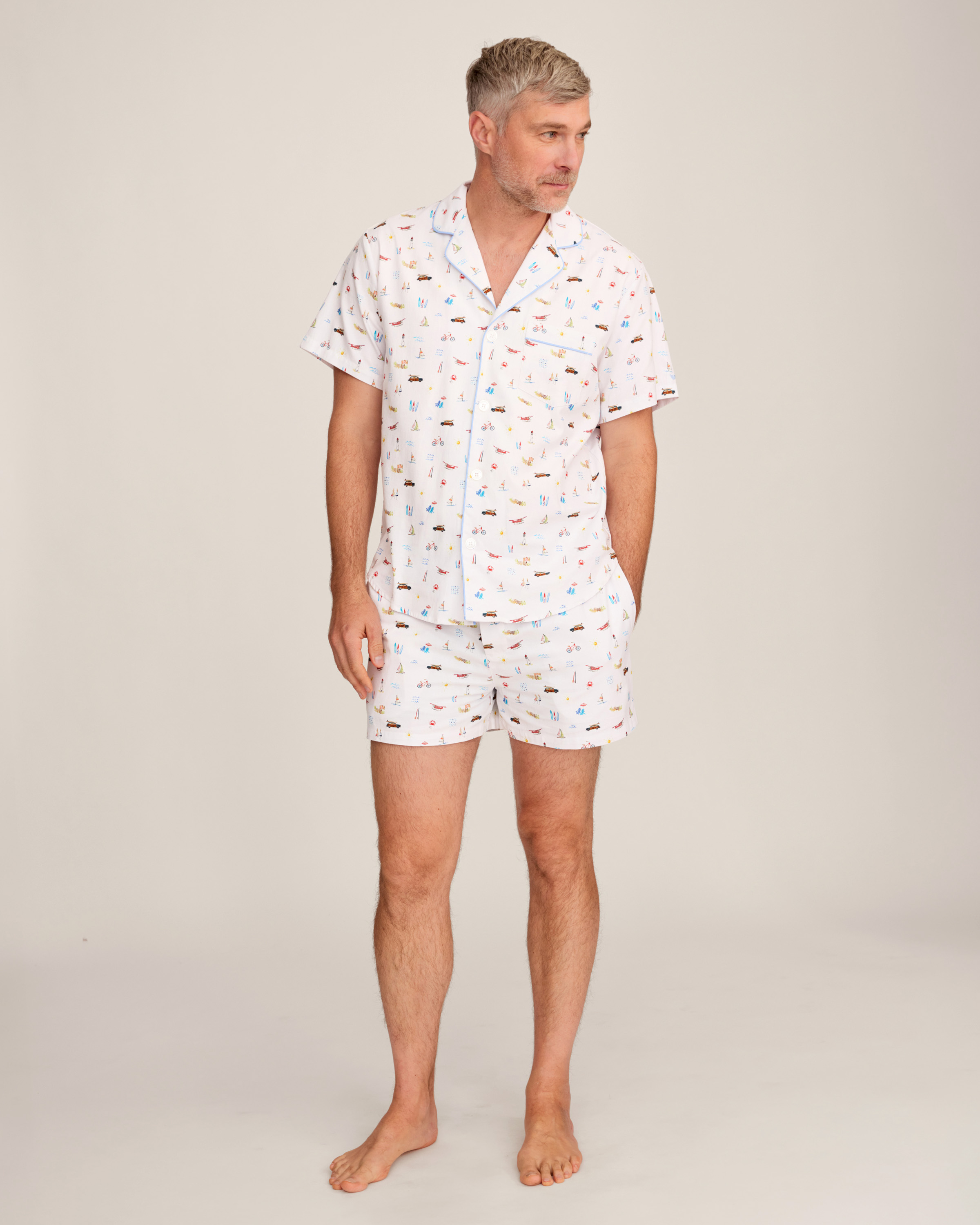 Men's Twill Pajama Short Set in Summer Nostalgia