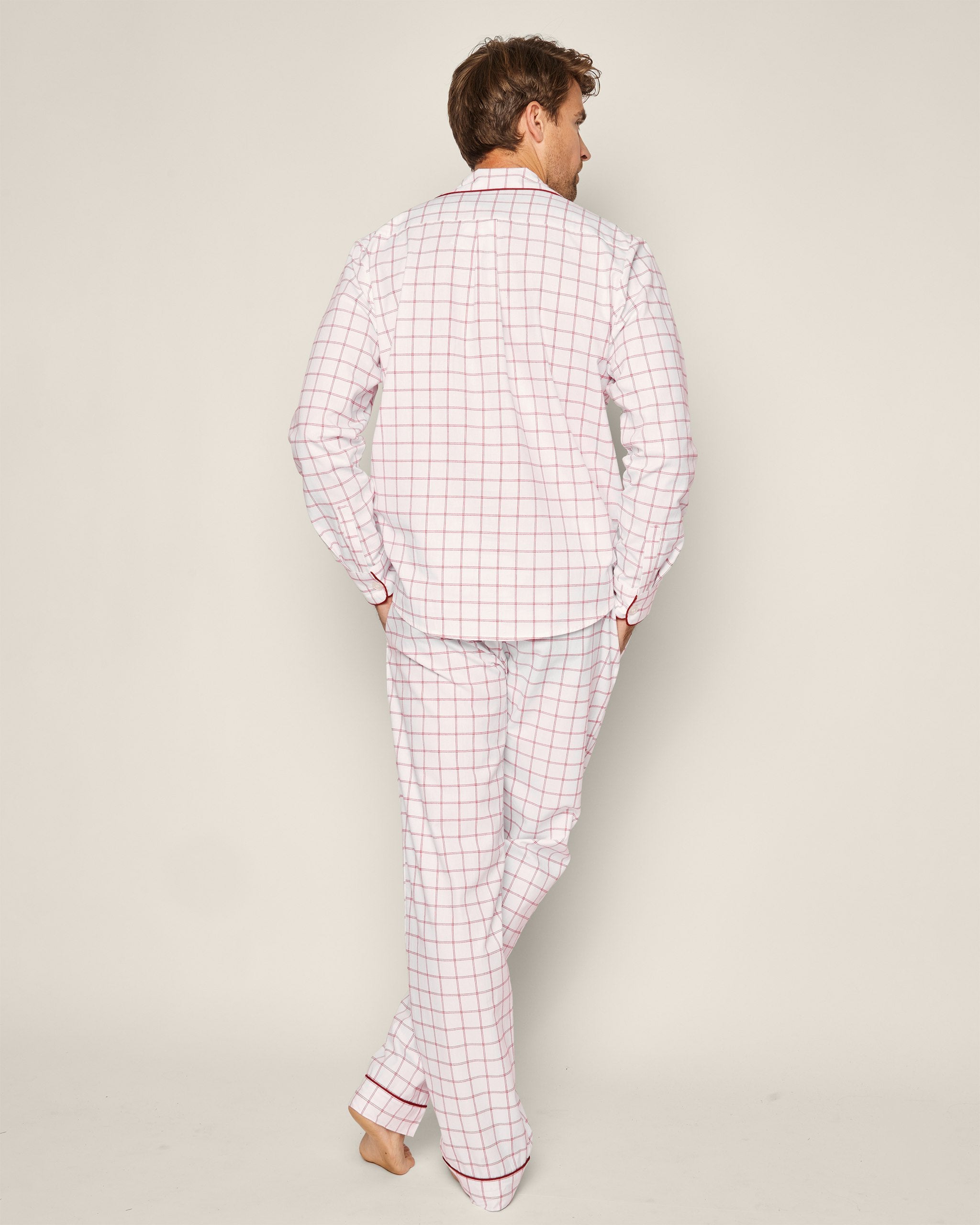 Men's Twill Pajama Set in Seafarer Tartan in Garnet Tattersall#Color_Garnet Tattersall