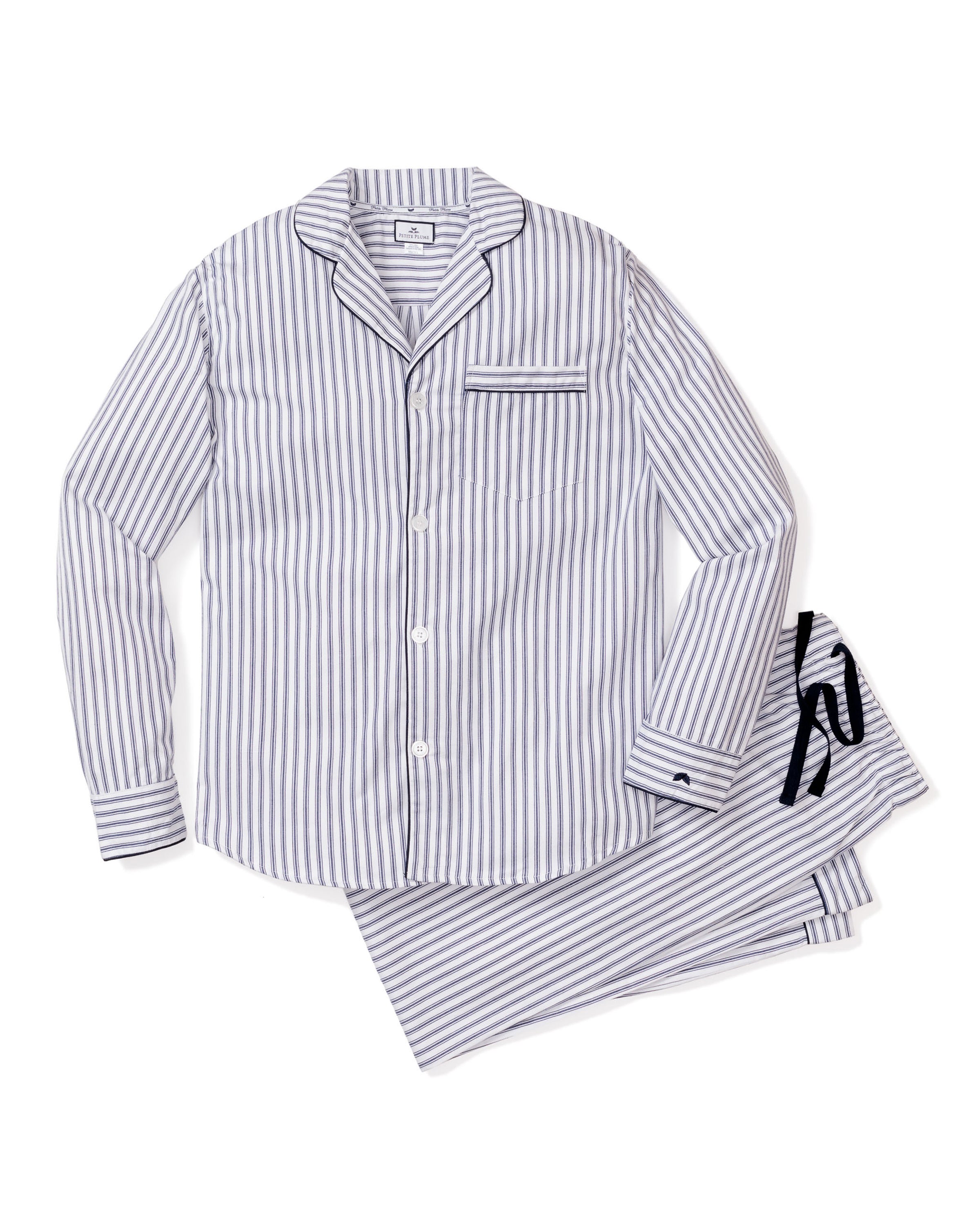 Men's Twill Pajama Set in Navy French Ticking in Navy French Ticking#Color_Navy French Ticking