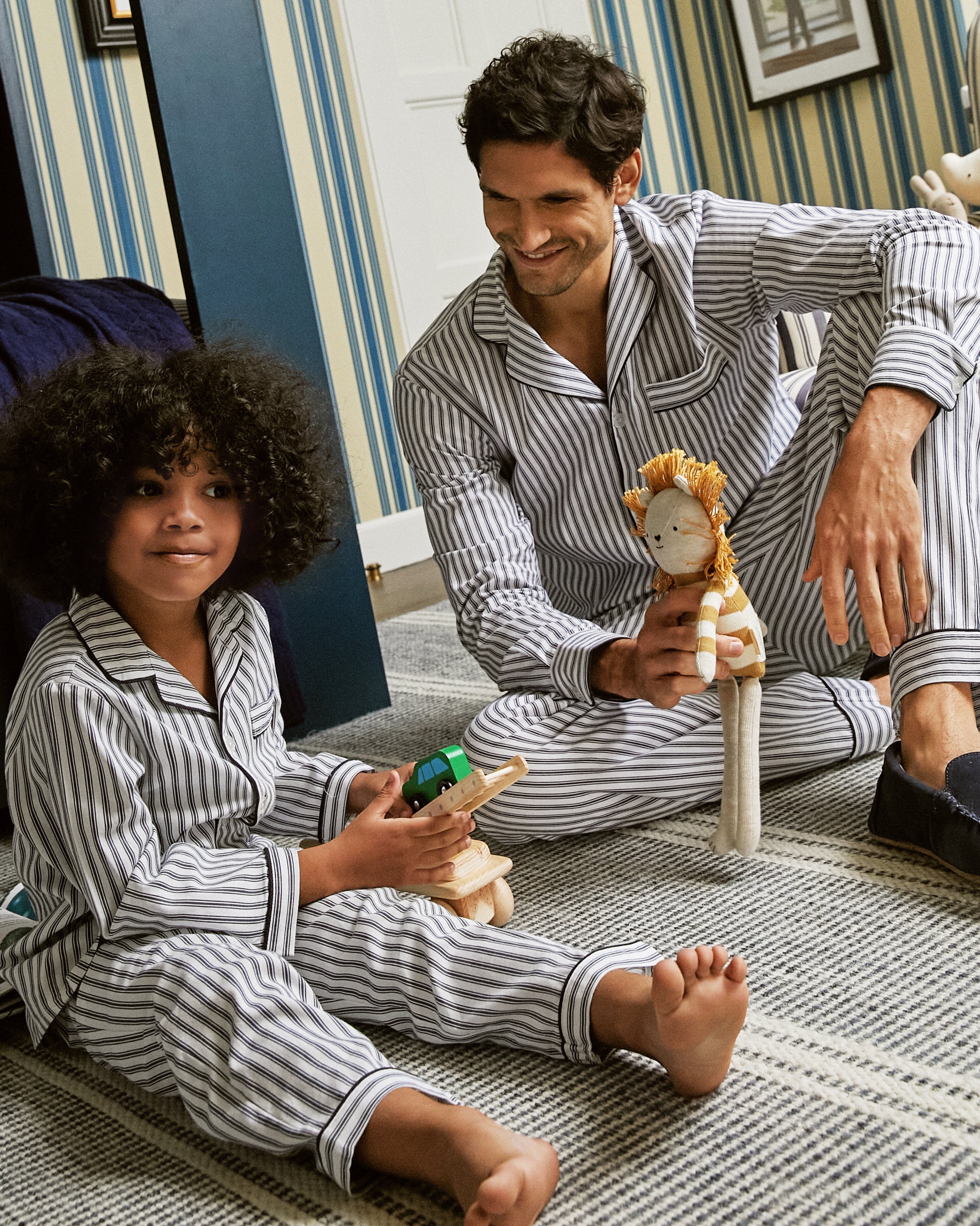Men's Twill Pajama Set in Navy French Ticking in Navy French Ticking#Color_Navy French Ticking