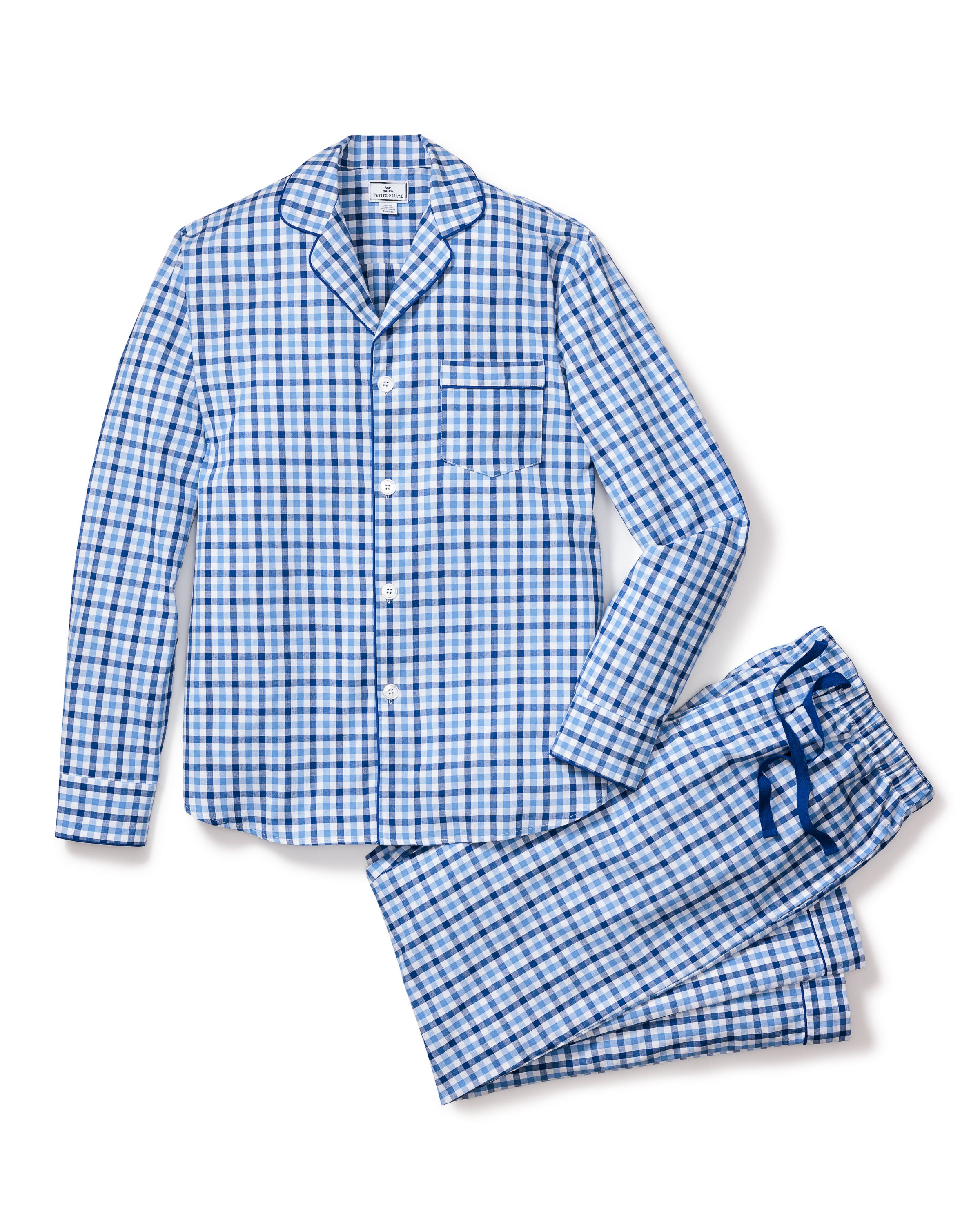 Men's Twill Pajama Set in Royal Blue Gingham in Royal Blue Gingham#Color_Royal Blue Gingham