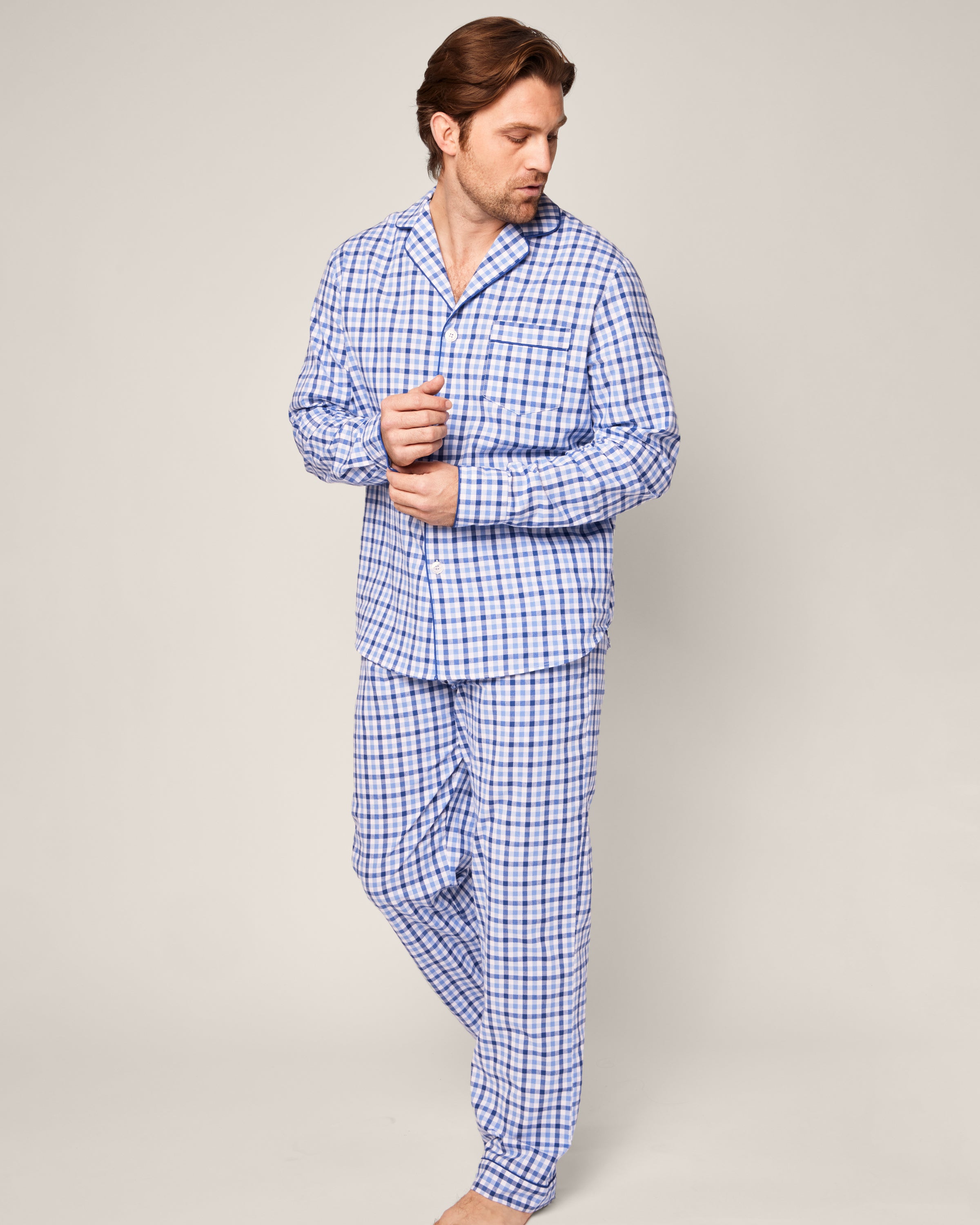 Men's Twill Pajama Set in Royal Blue Gingham in Royal Blue Gingham#Color_Royal Blue Gingham
