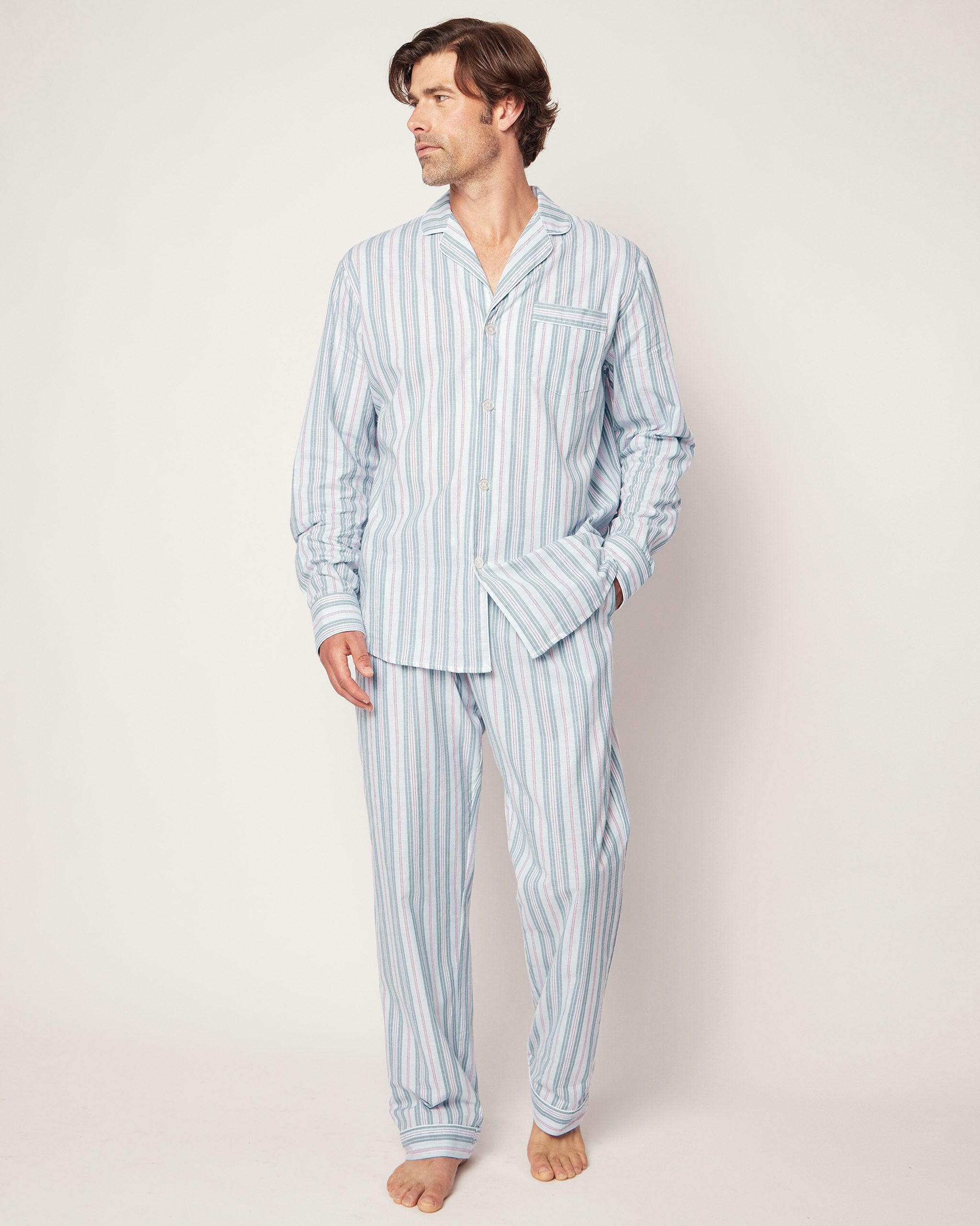 Men's Twill Pajama Set in La Mer in Vintage French Stripes#Color_Vintage French Stripes