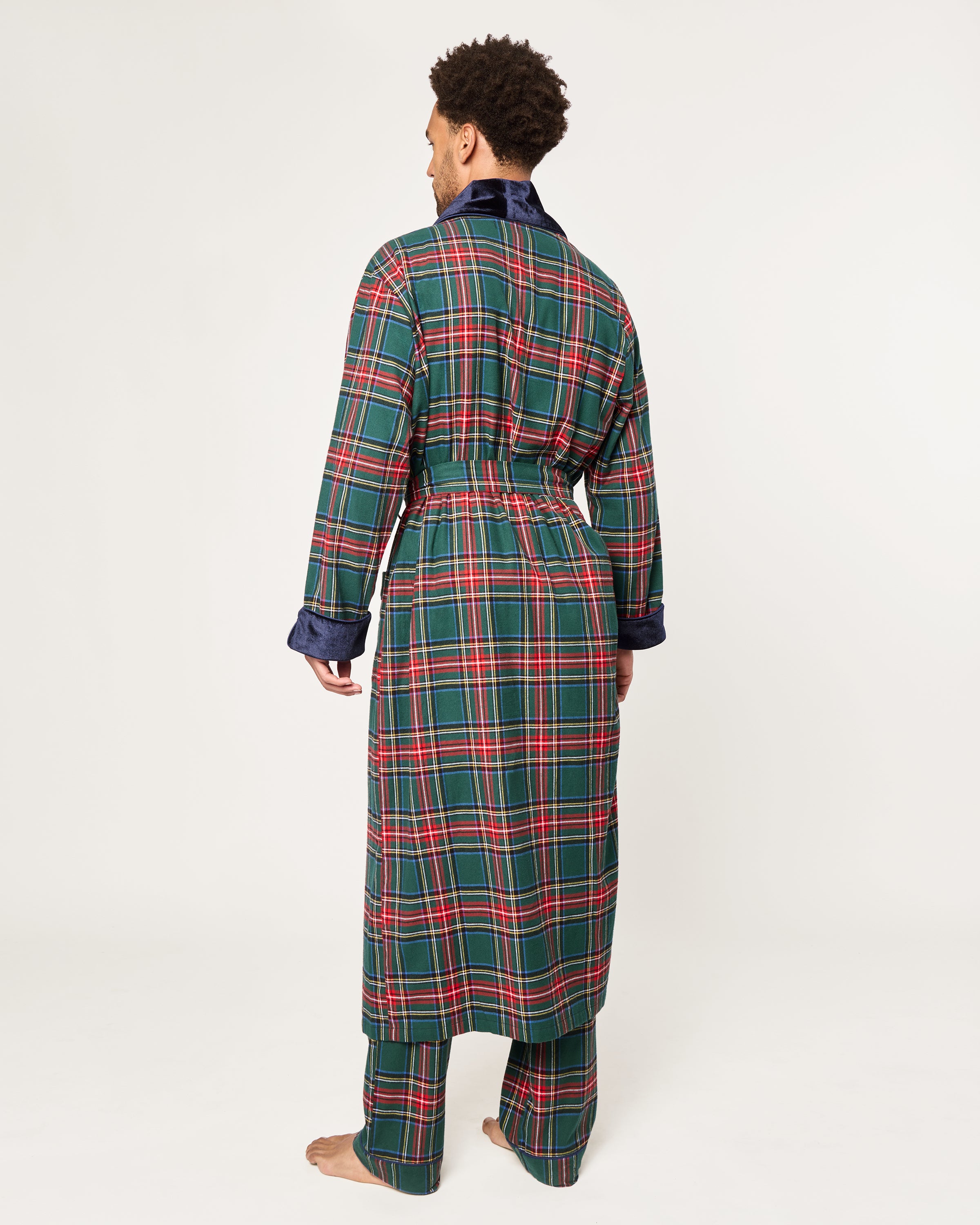 Men's Brushed Twill Velvet Trim Robe in Kensington Tartan