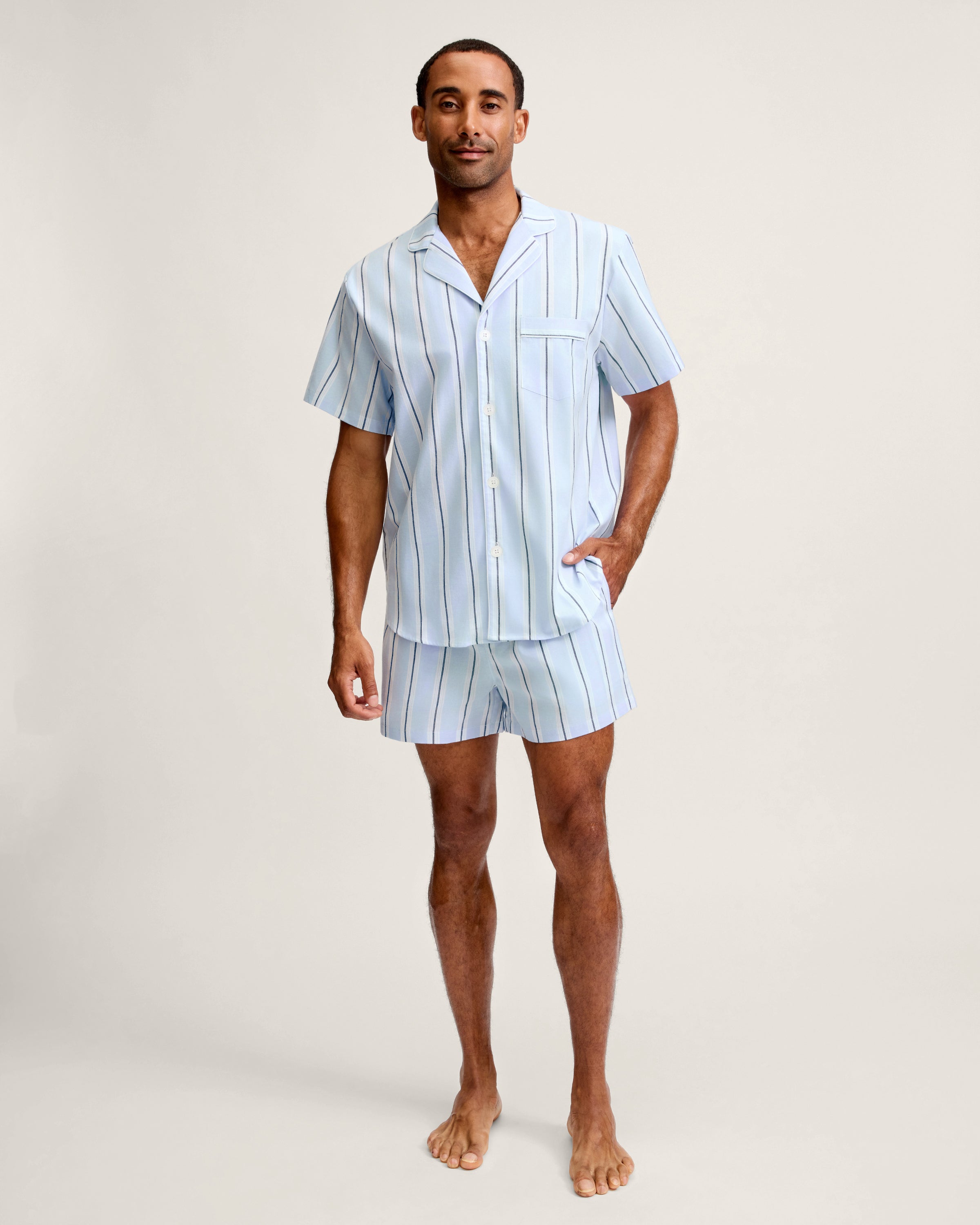 Men's Twill Pajama Short Set in Coastal Stripe