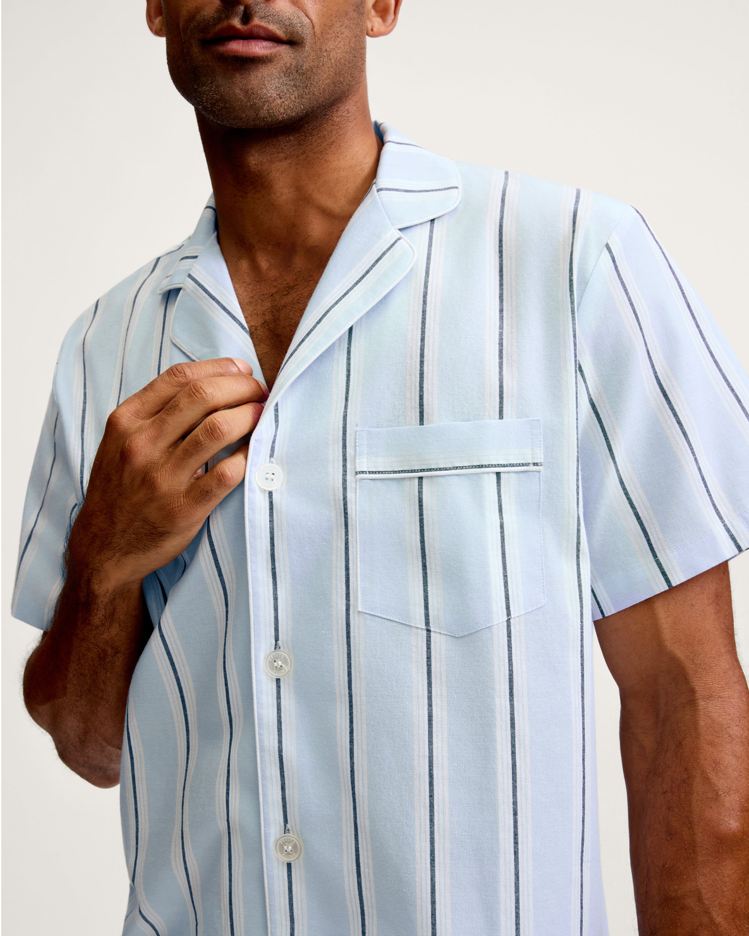 Men's Twill Pajama Short Set in Coastal Stripe