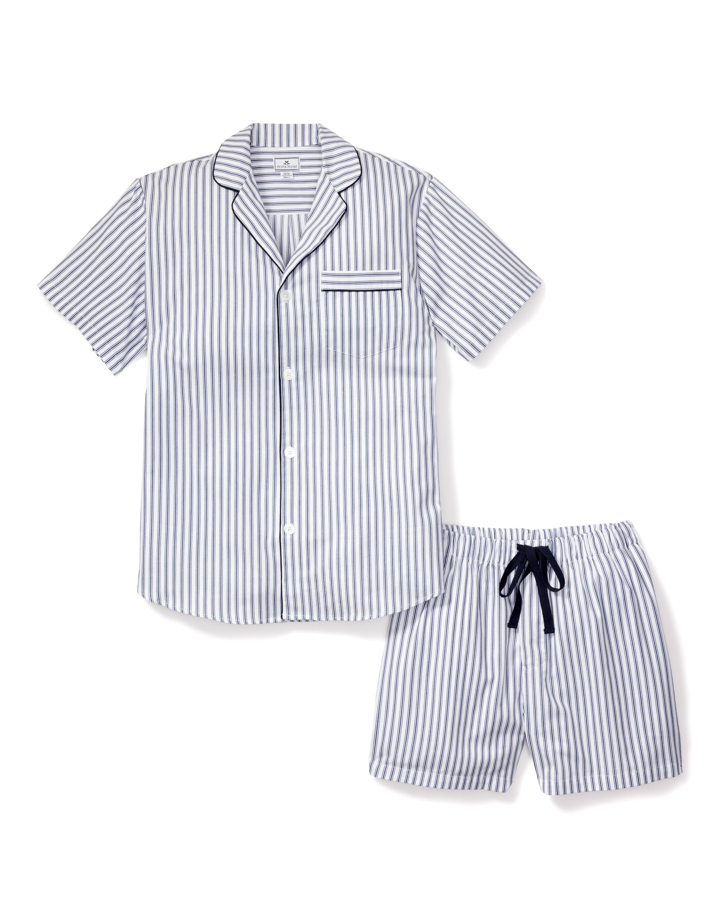 Men's Twill Pajama Short Set in Navy French Ticking in Navy French Ticking#Color_Navy French Ticking