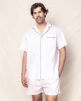 Men's White Short Set with Navy Piping
