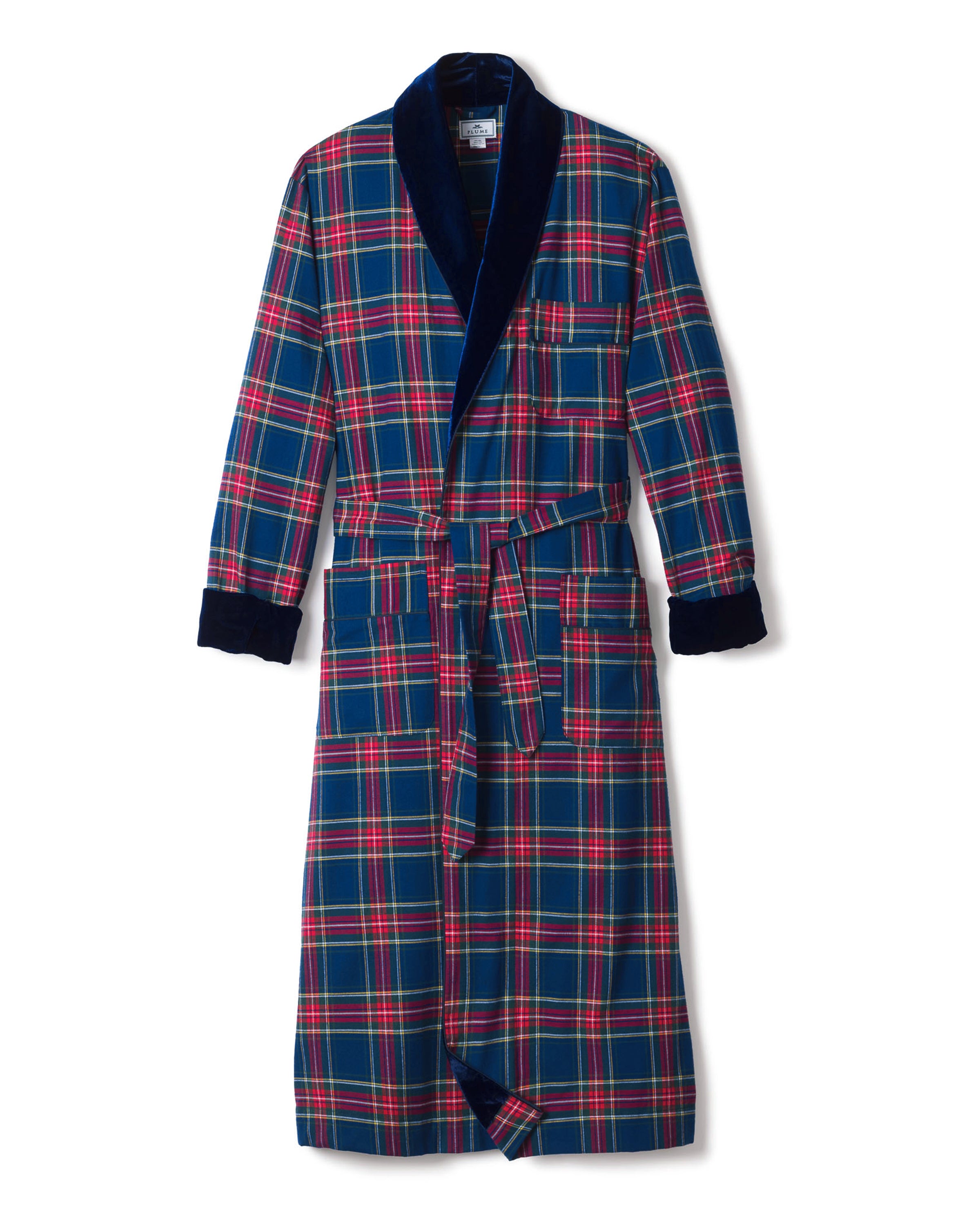 Men's Brushed Twill Velvet Trim Robe in Windsor Tartan