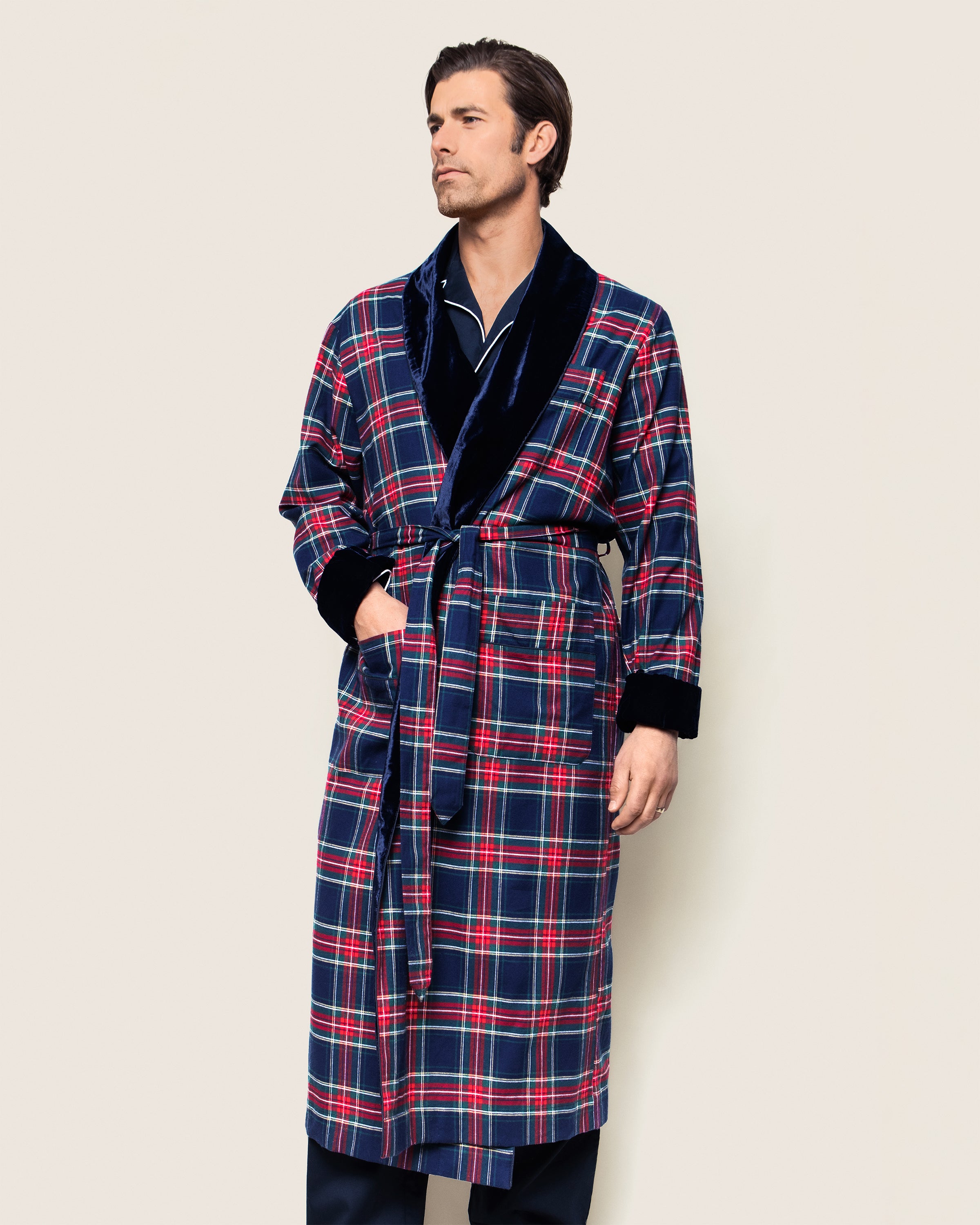 Men's Brushed Cotton Velvet Robe in Imperial Tartan in Windsor Tartan #Color_Windsor Tartan