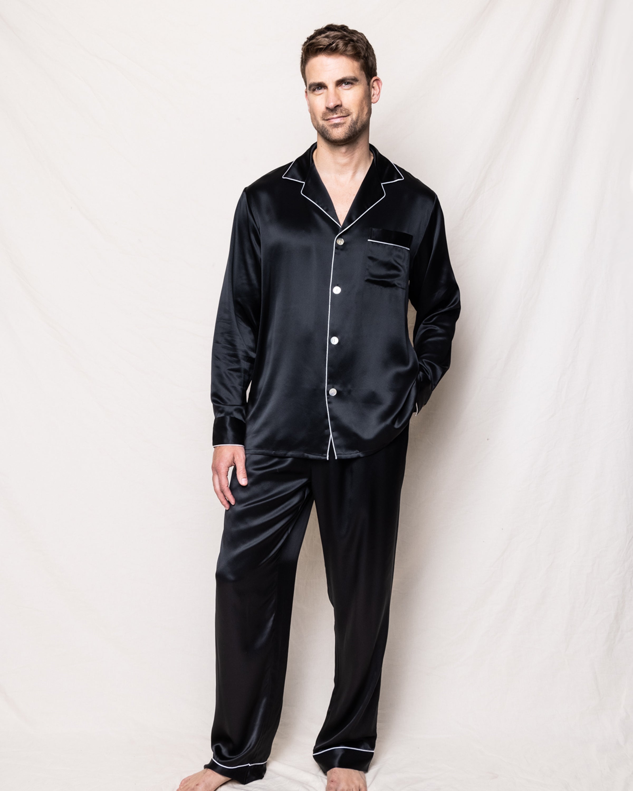 Men s Silk Pajama Set In Black Petite Plume Men s Silk Pajama Set In Black Petite Plume