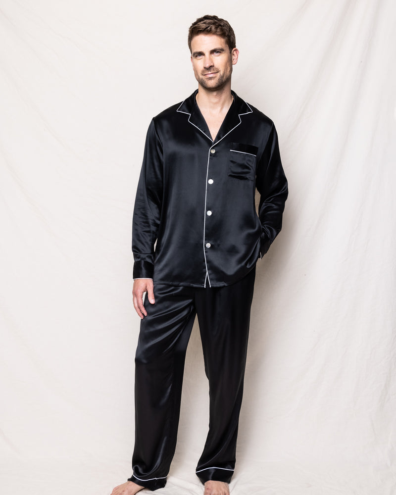 100% Mulberry Black Silk Men's Luxe Pajama