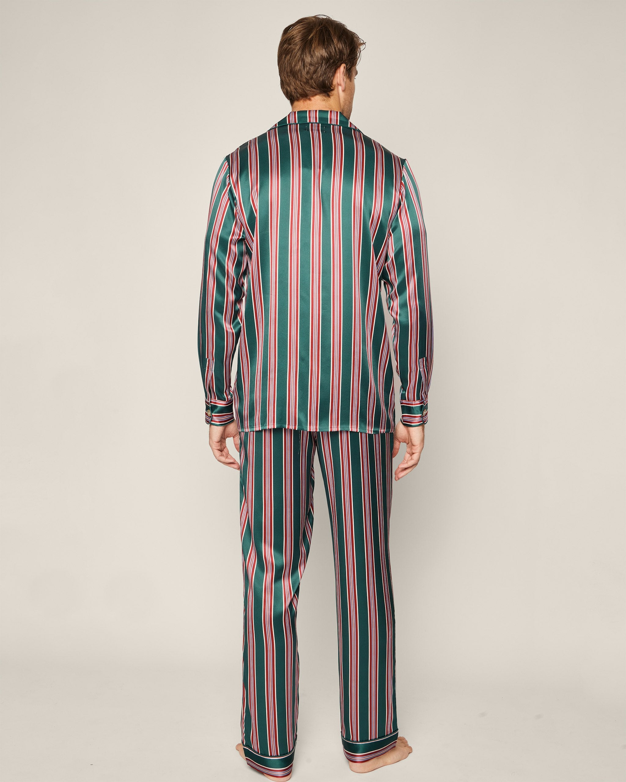 Men's Silk Pajama Set in Art Nouveau Black in Lancaster Stripe#Color_Lancaster Stripe
