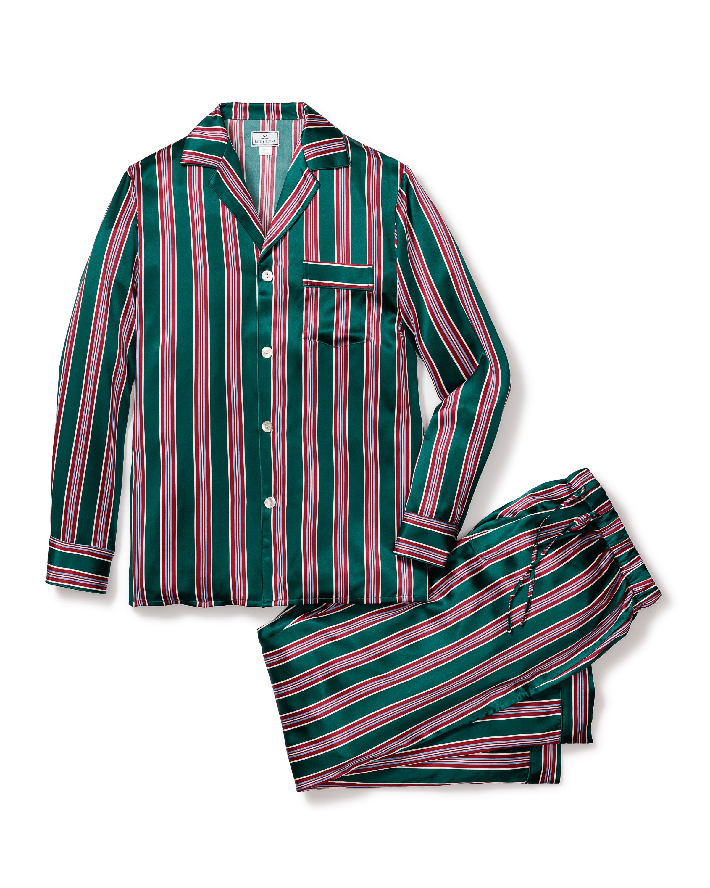 Men's Silk Pajama Set in Art Nouveau Black in Lancaster Stripe#Color_Lancaster Stripe