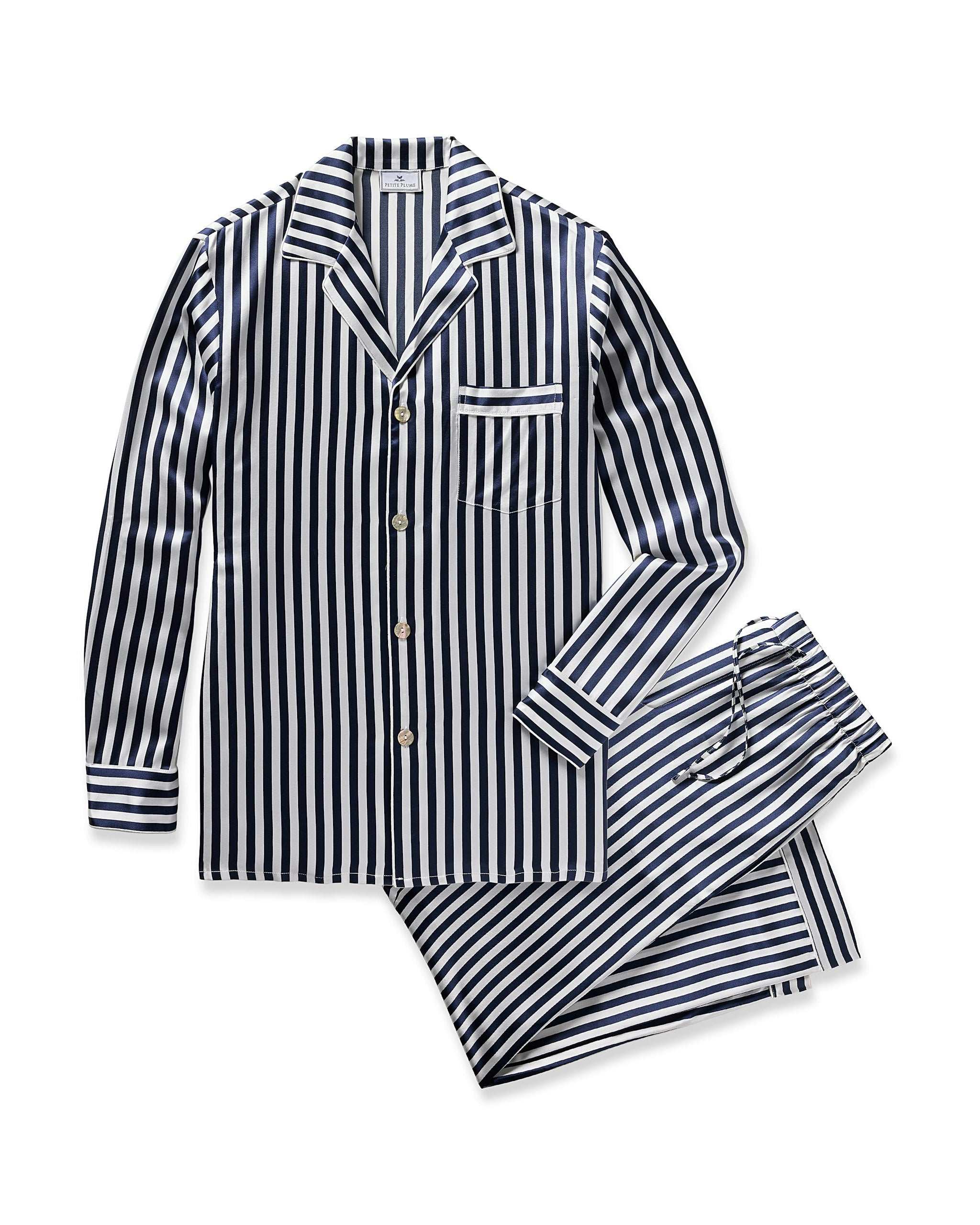 Men's Silk Pajama Set in Navy Bengal Stripe in Navy Bengal Stripe#Color_Navy Bengal Stripe