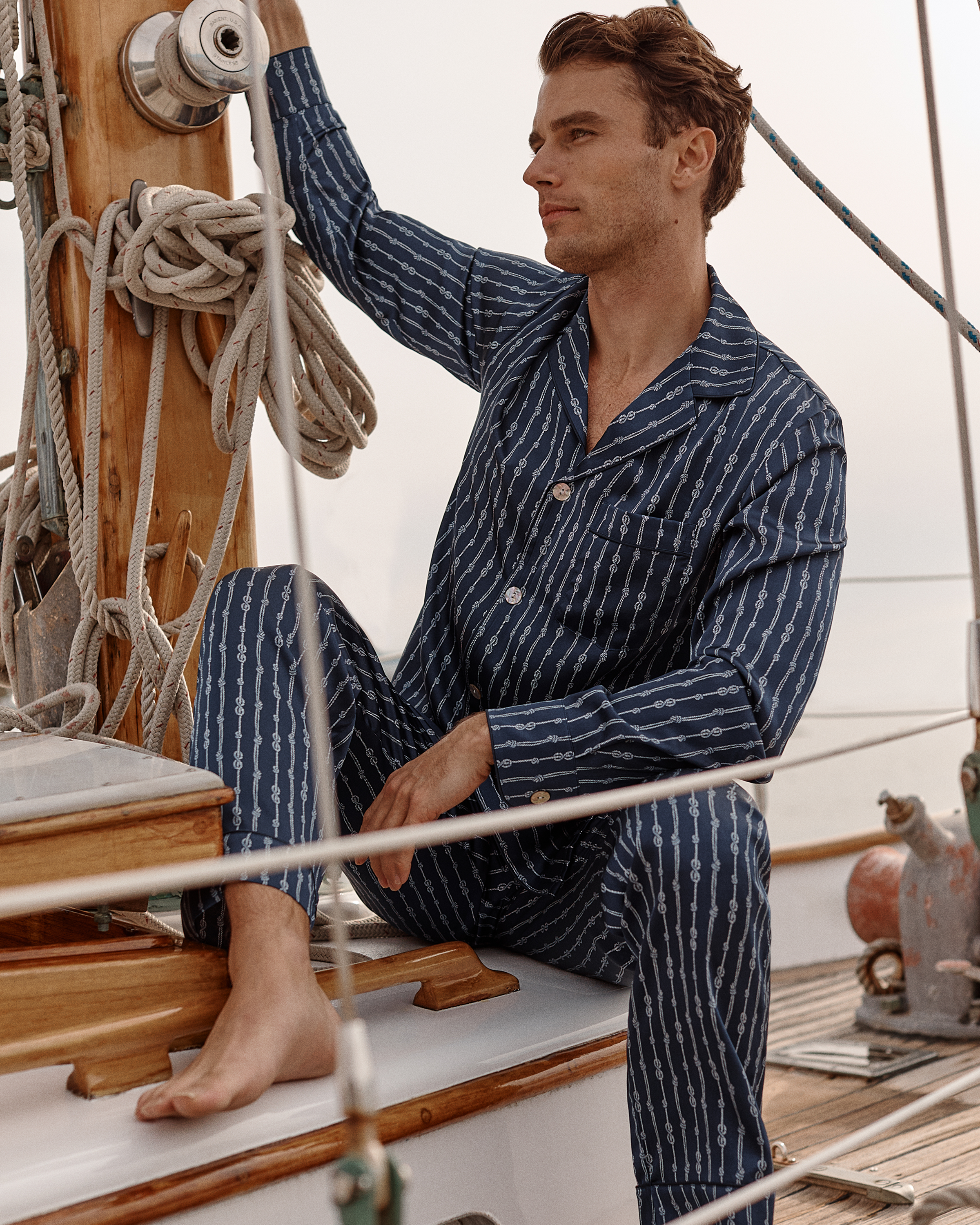 Men's Silk Pajama Set in Nautical Knots