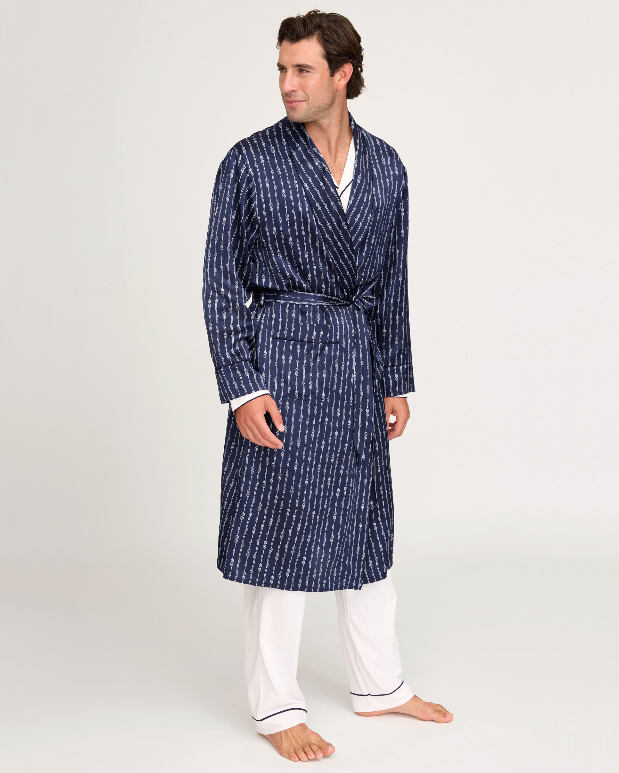 Men's Silk Long Robe in Nautical Knots
