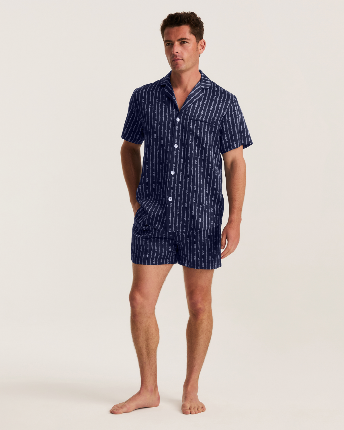 Men's Silk Pajama Short Set in Nautical Knots