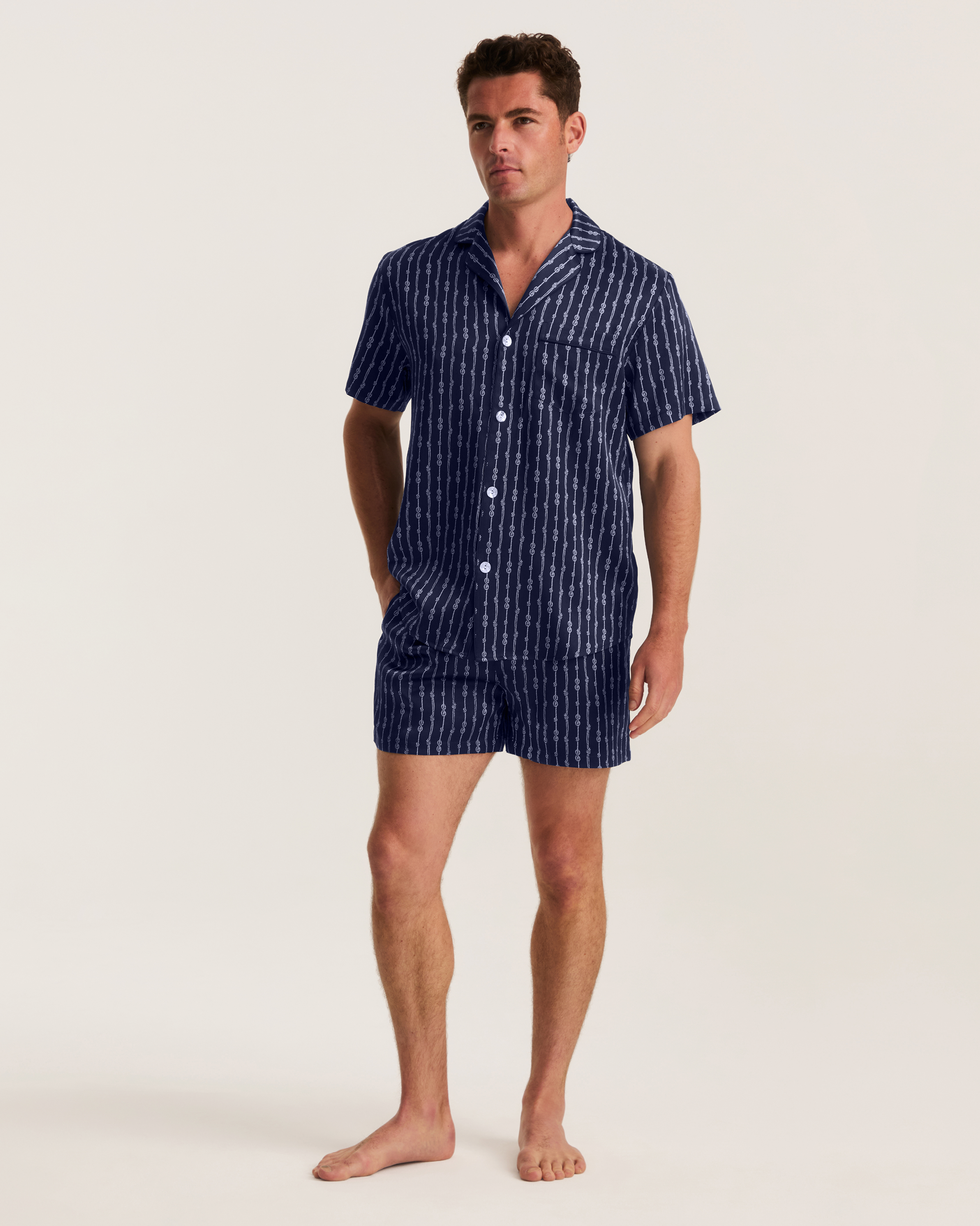 Men's Silk Pajama Short Set in Nautical Knots