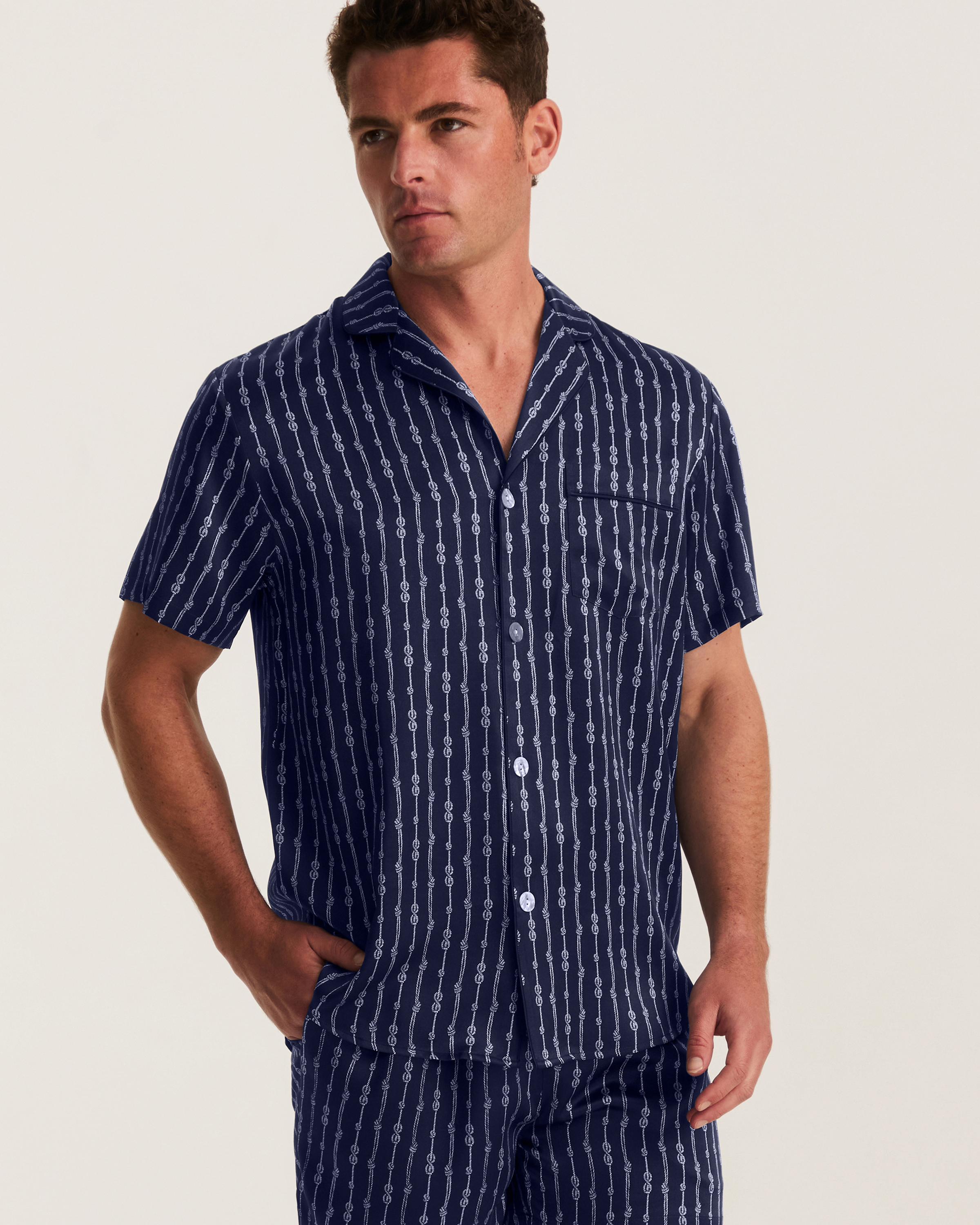 Men's Silk Pajama Short Set in Nautical Knots