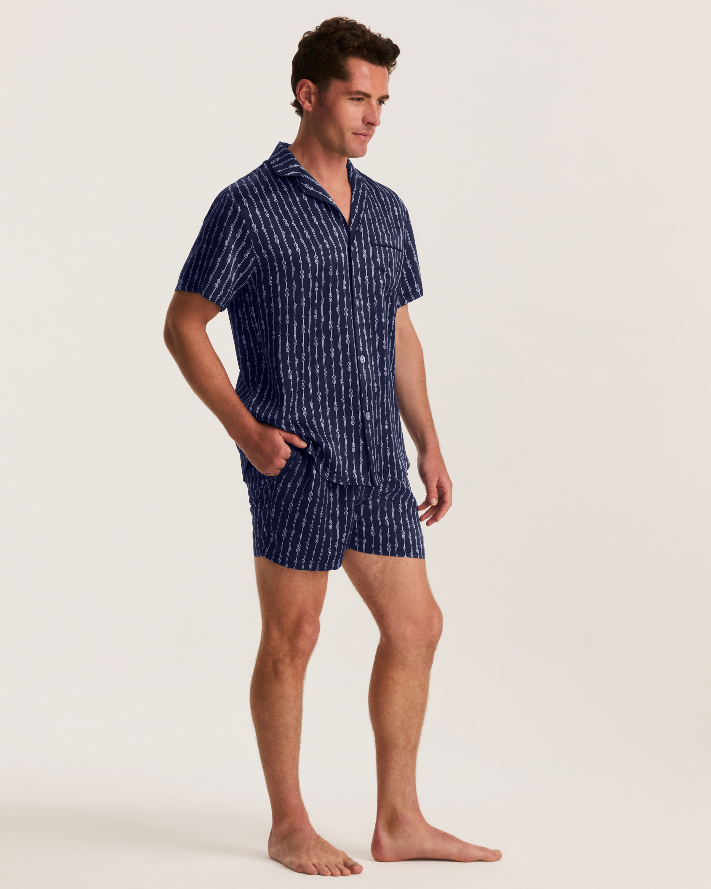 Men's Silk Pajama Short Set in Nautical Knots