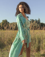 100% Mulberry Silk Green Stripe Women's Luxe Short Set