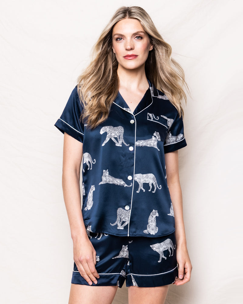 Women's Silk Pajama Short Set in Panthère de Nuit