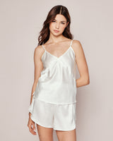 100% Mulberry White Silk Women's Luxe Short Set