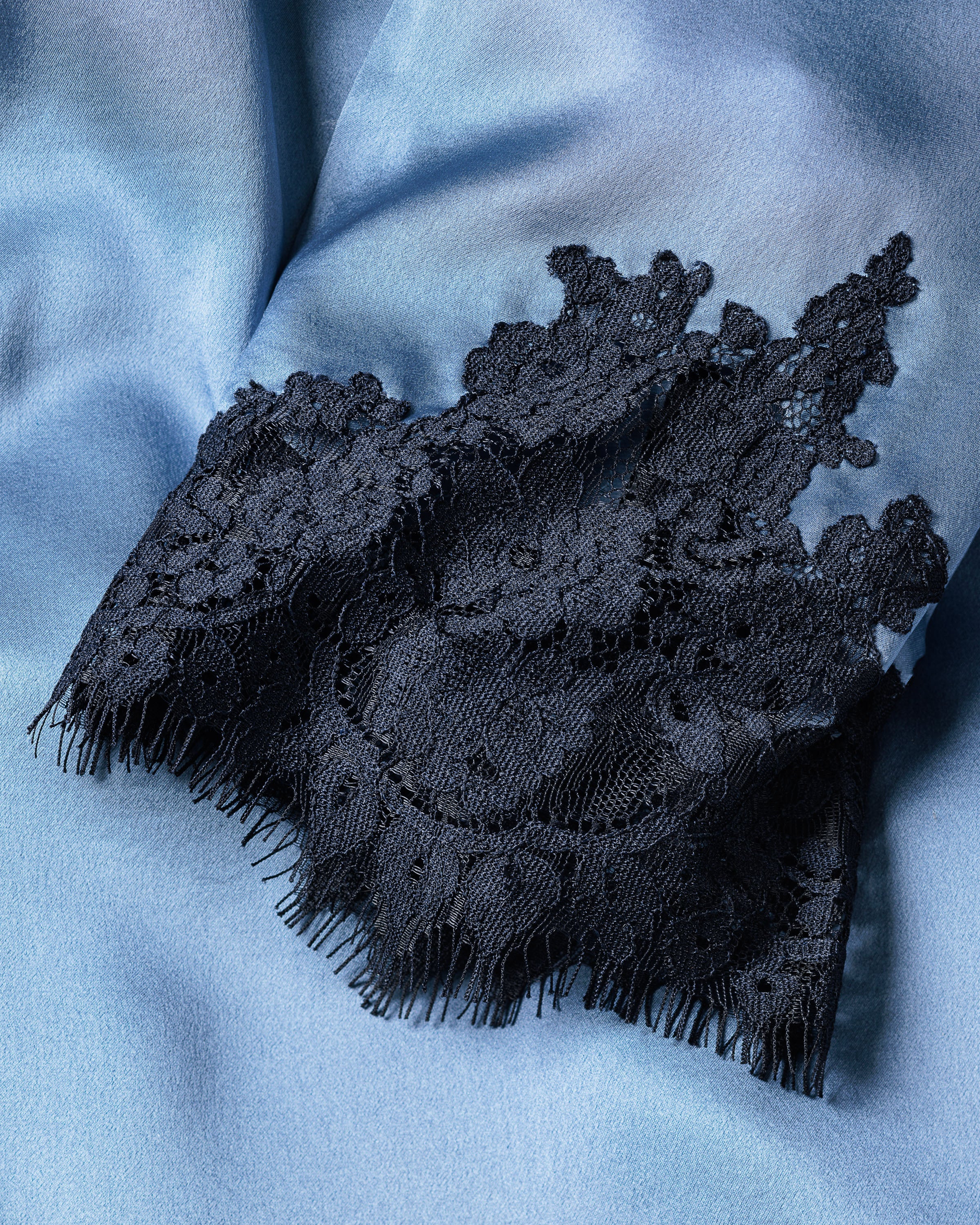 Women's Silk Lace Robe in Black in Mystique Blue#Color_Mystique Blue