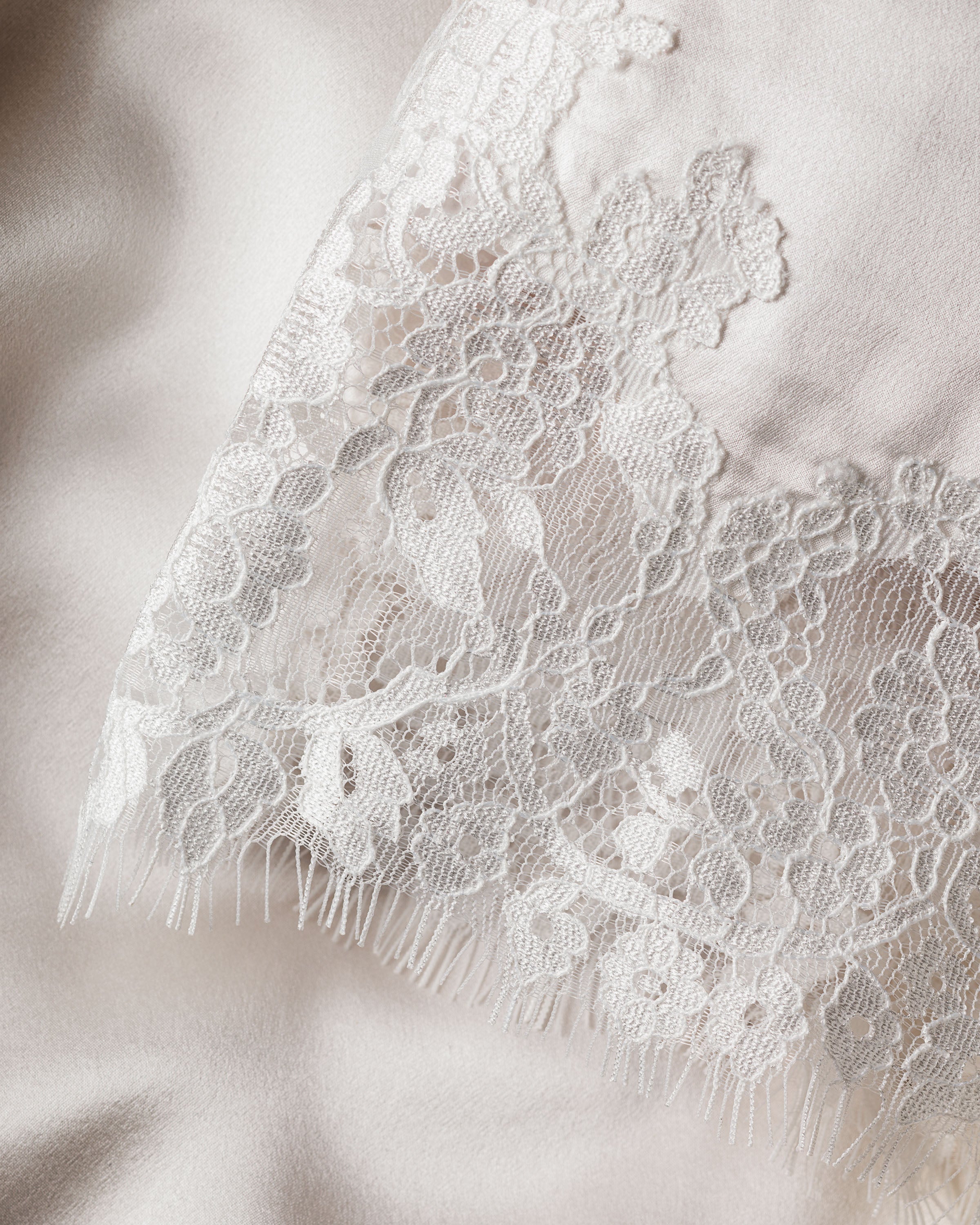 Women's Silk Lace Robe in Black in White#Color_White