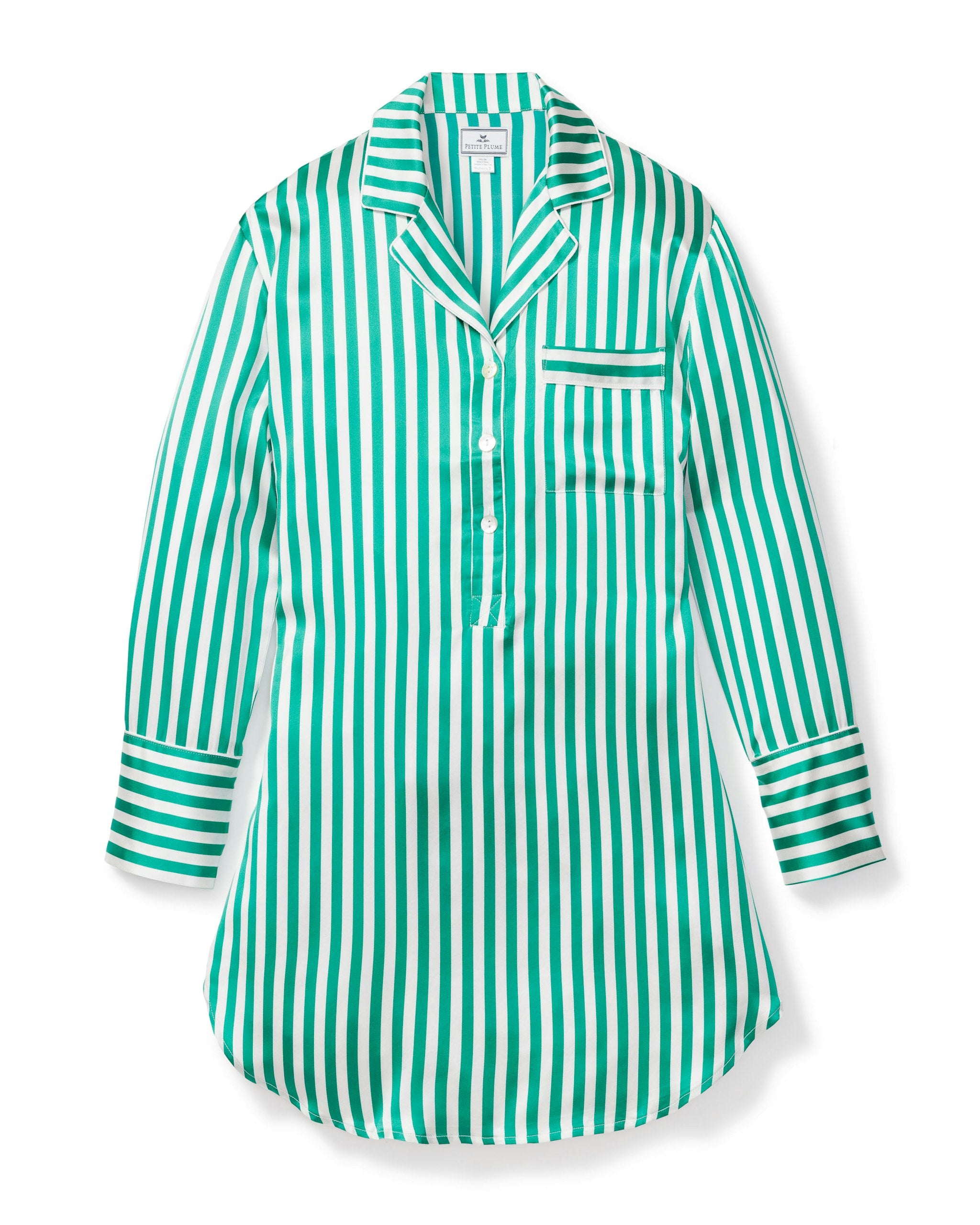 Women's Silk Nightshirt in Bengal Stripe in Green Stripe#Color_Green Stripe