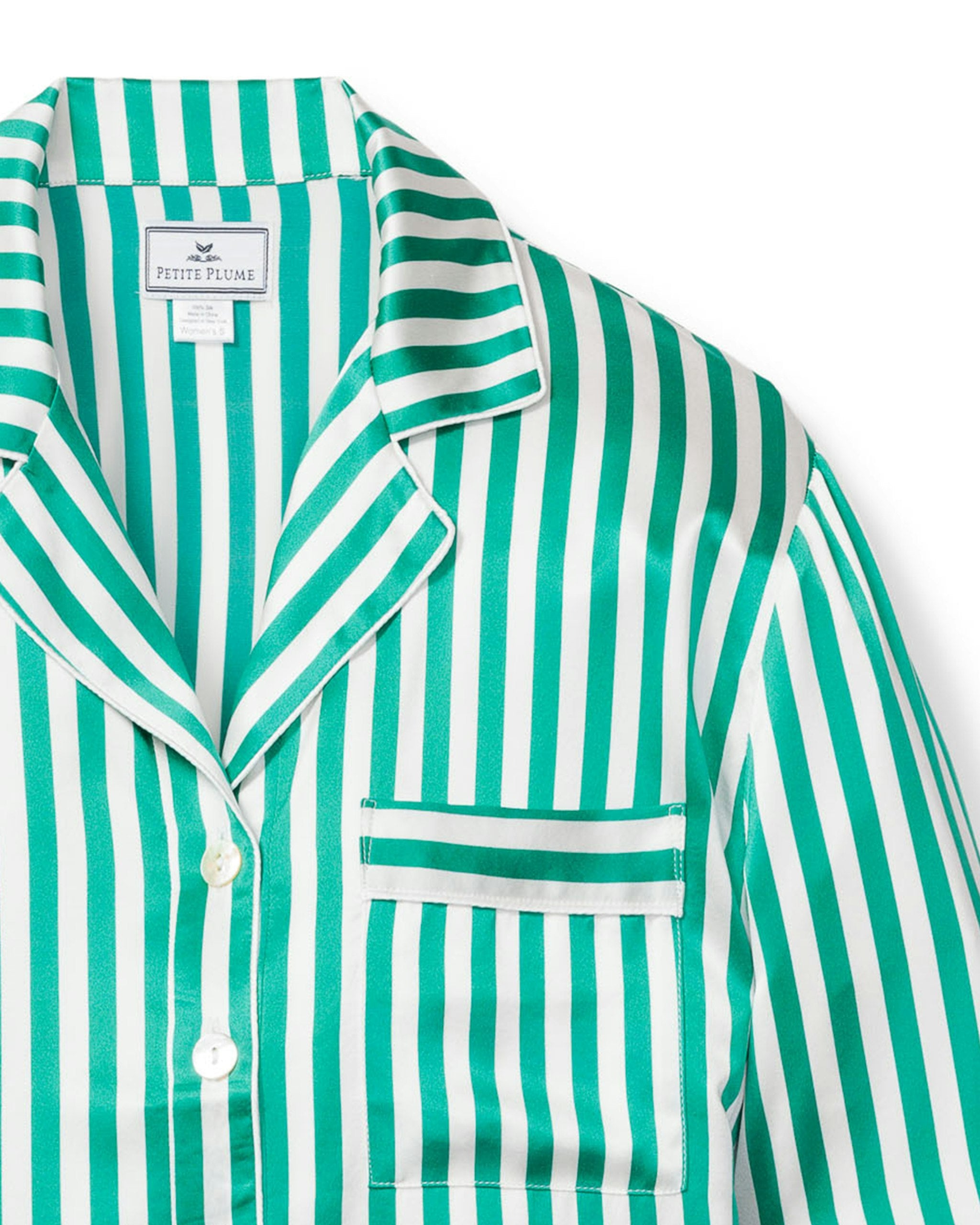 Women's Silk Nightshirt in Bengal Stripe in Green Stripe#Color_Green Stripe
