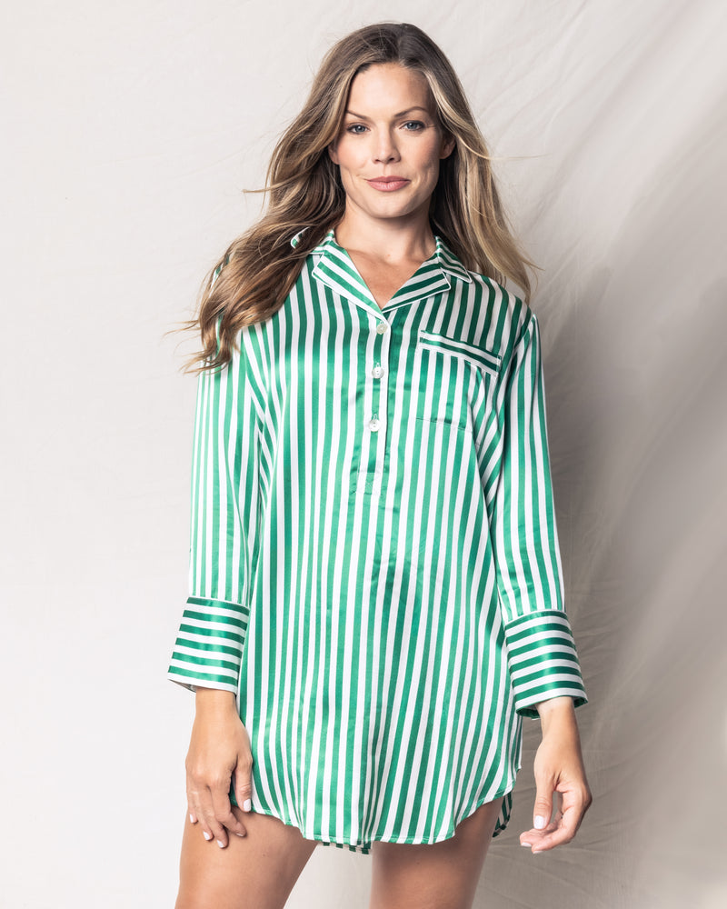 Women's Silk Nightshirt in Green Stripe – Petite Plume