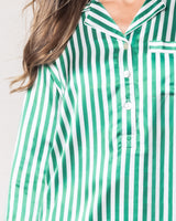 100% Mulberry Silk Green Stripe Nightshirt