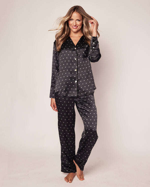 Women's Silk Pajama Set in Black Art Nouveau