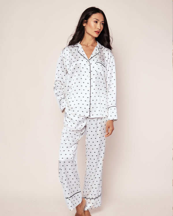 Women's Silk Pajama Set in White Art Nouveau