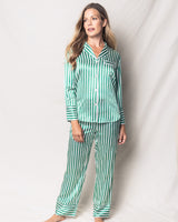 100% Mulberry Silk Women's Green Stripe Pajama
