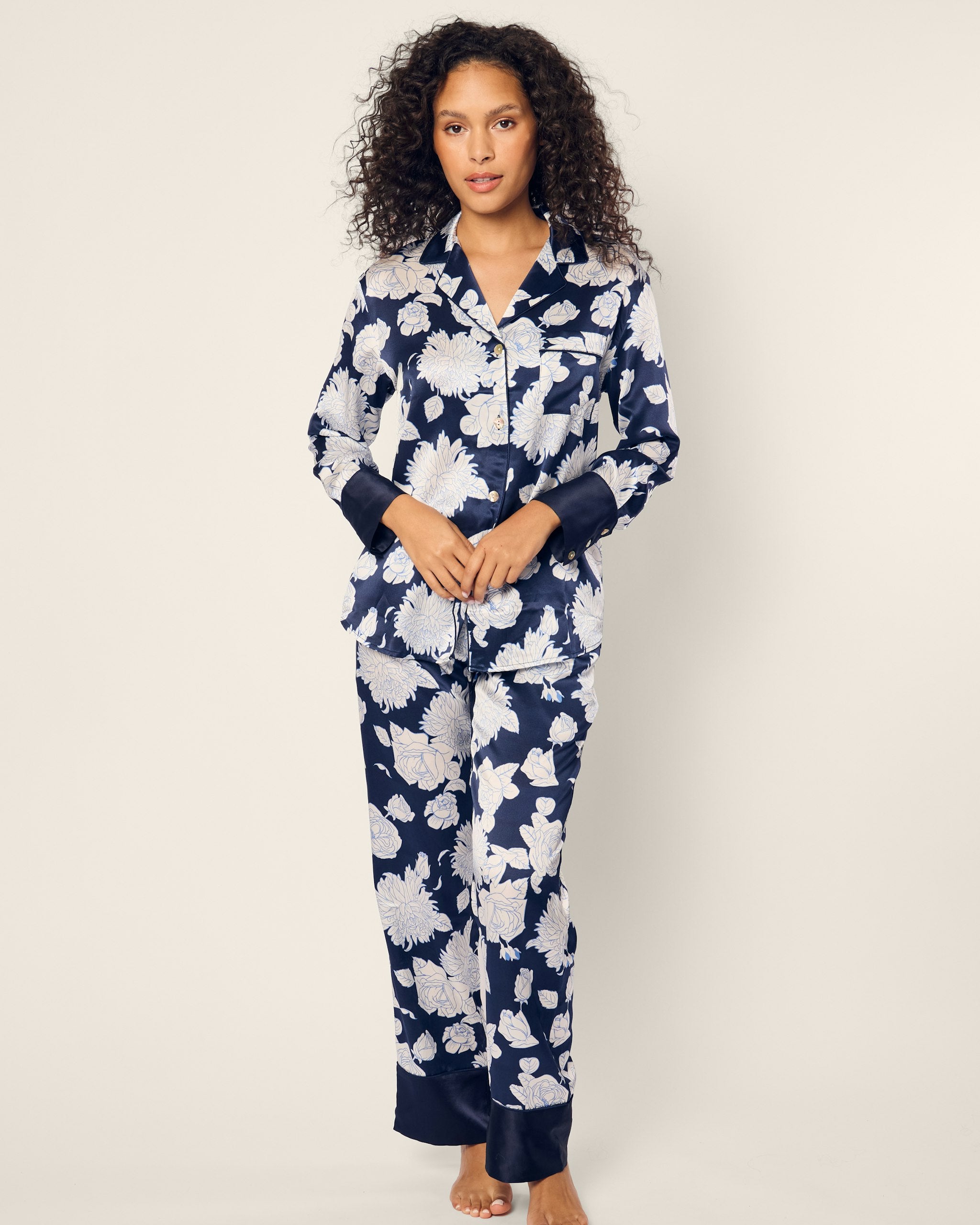 Women's Silk Pajama in Midnight Blooms in Midnight Blooms#Color_Midnight Blooms