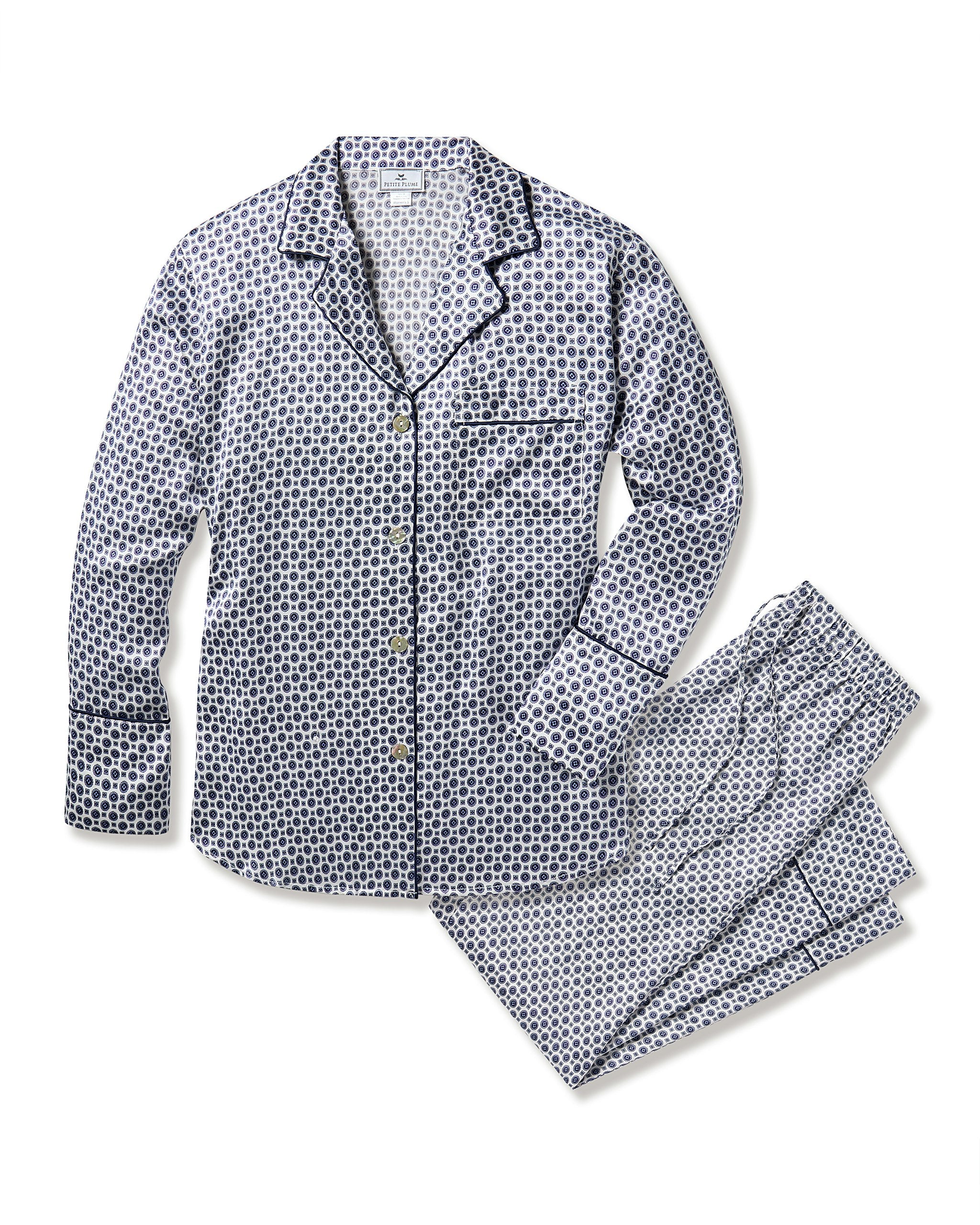Women's Silk Pajama in Navy Foulard in Navy Foulard#Color_Navy Foulard